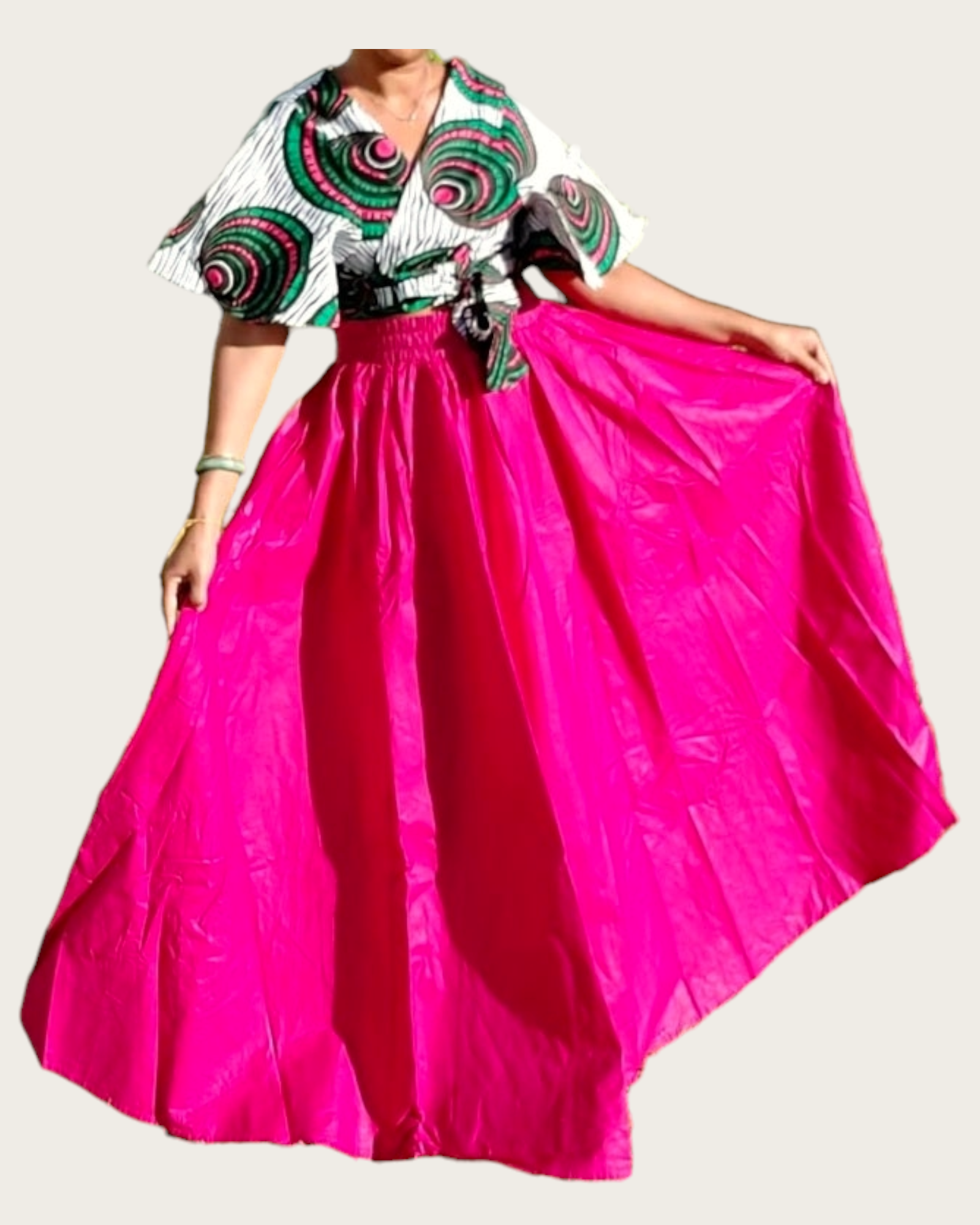 7001 Woman Long Solid Maxi Skirt-Fuchsia