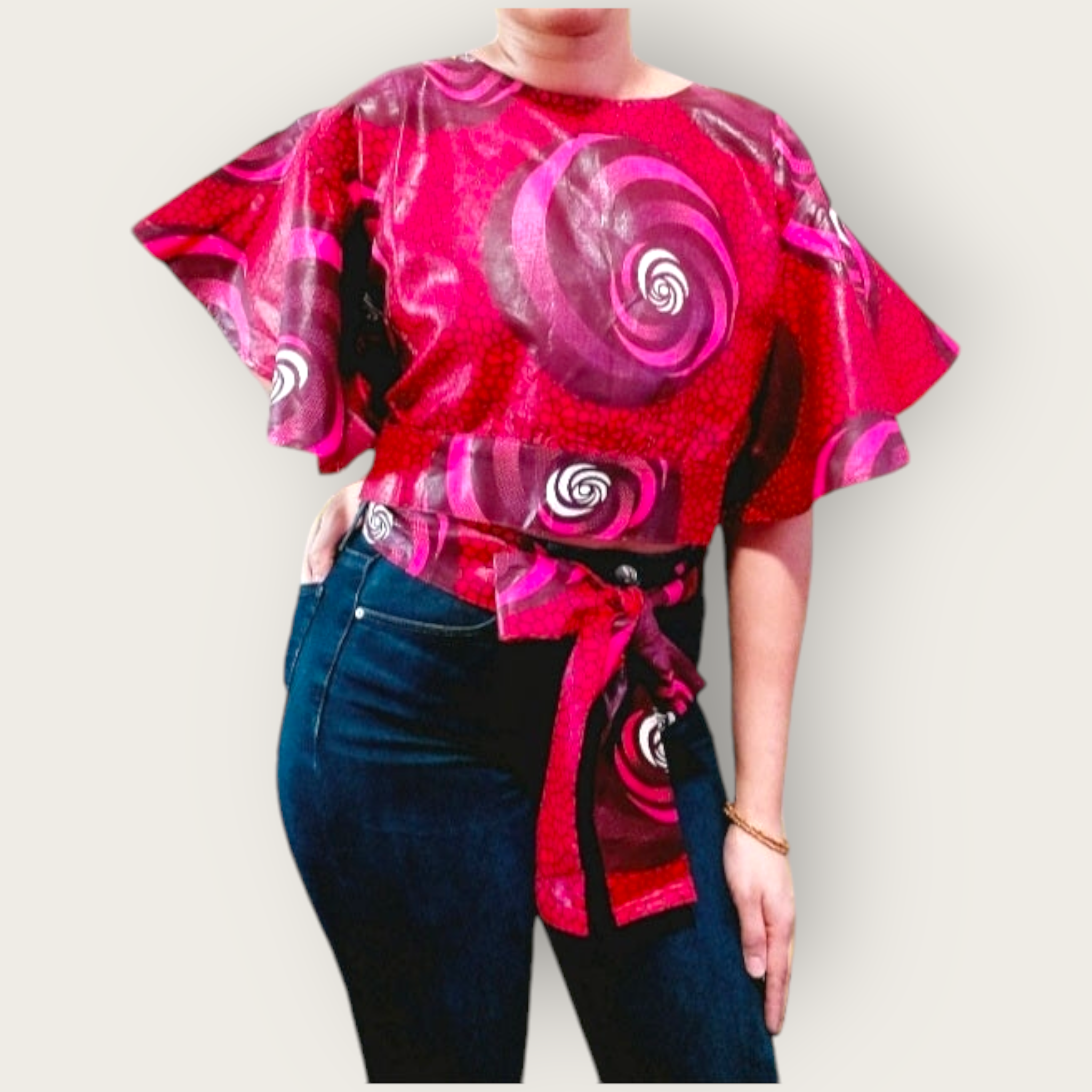 Crop Top/ African Print - Rosey Pink-2037