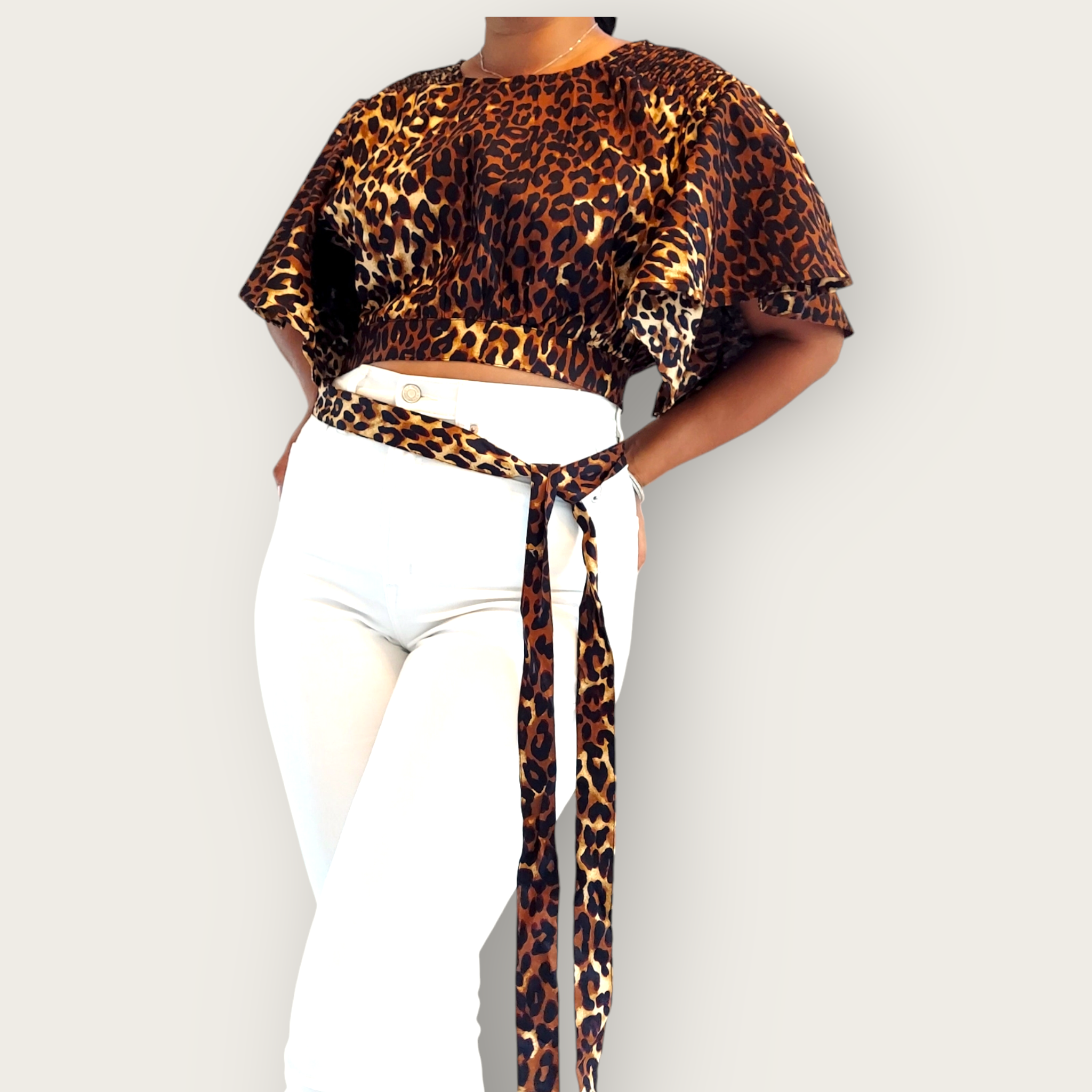 2037 Crop Top/ Brown Animal Print