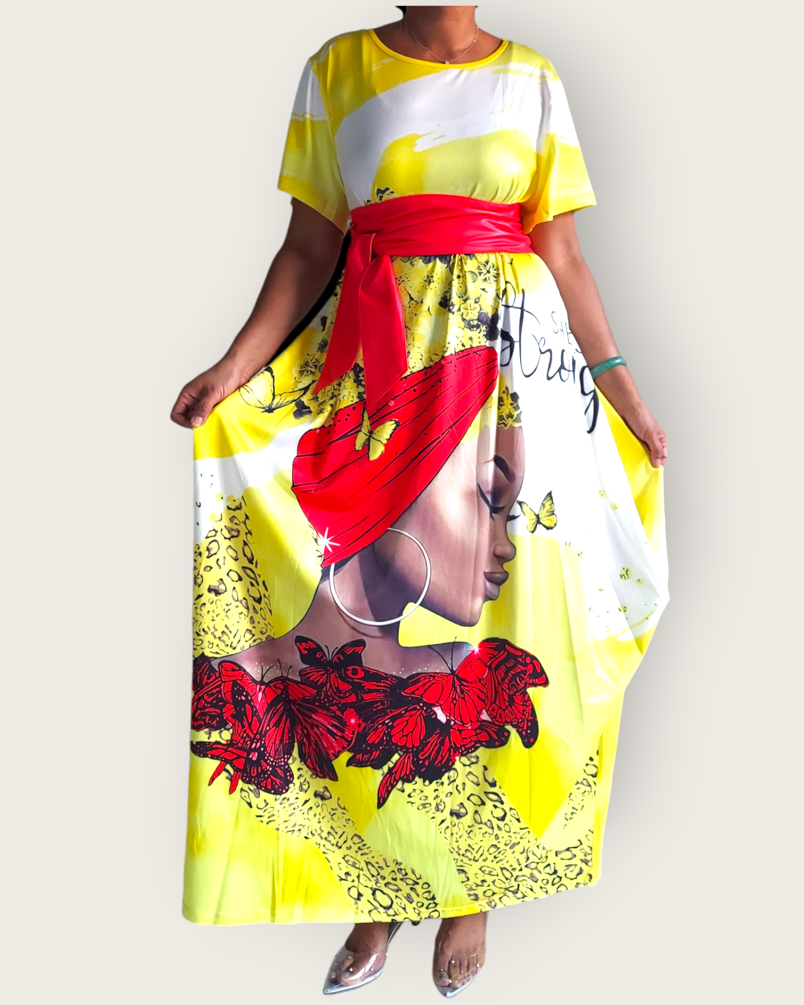 Women Afro Print Bubble Dress- Yellow