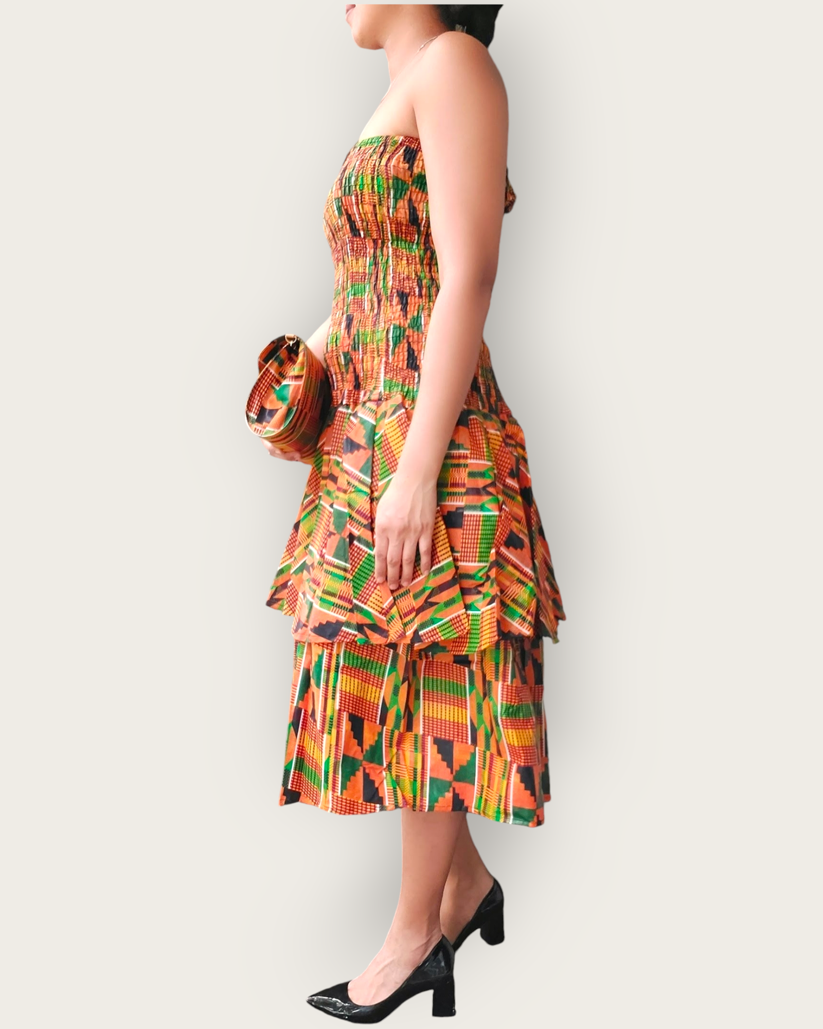 Convertible Tiered Mermaid Skirt / Dress- Orange Kente