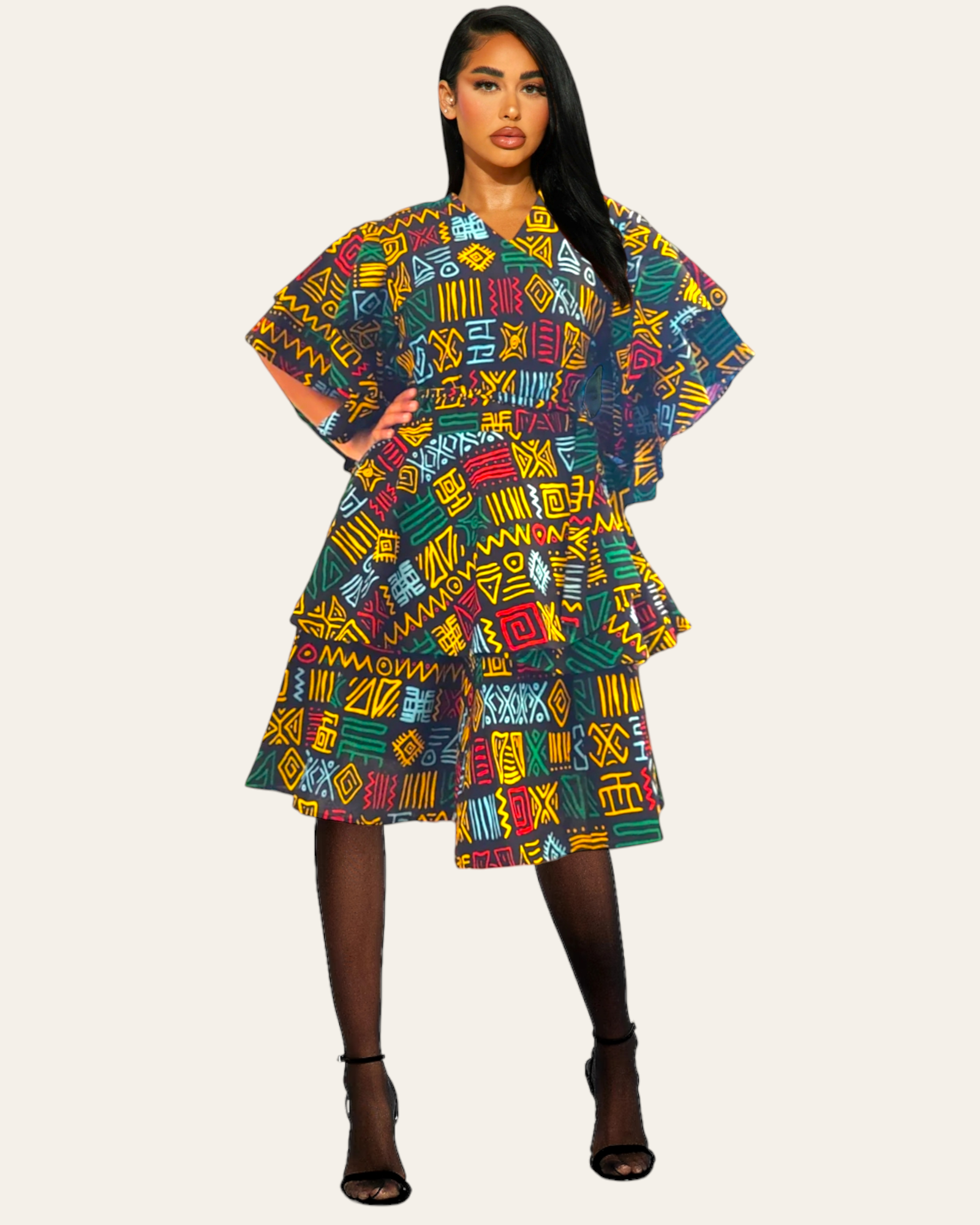 524 Set / Short Skirt & Wrap Blouse Set Tribal Rasta