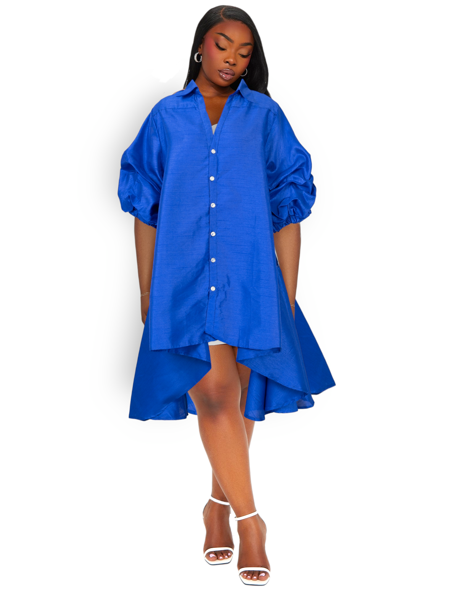 Swing Dress/Faux Silk/ Ruffle Sleeve - Royal Blue 25013