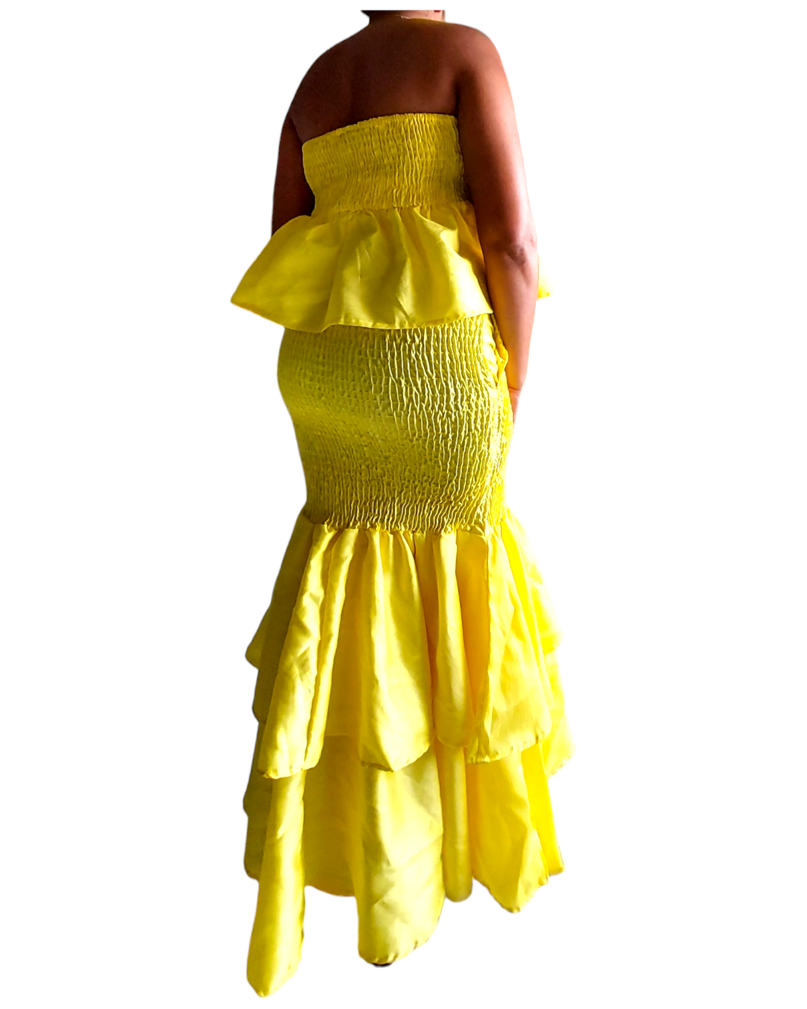 2289 Faux Silk Smock Mermaid Dress - Yellow