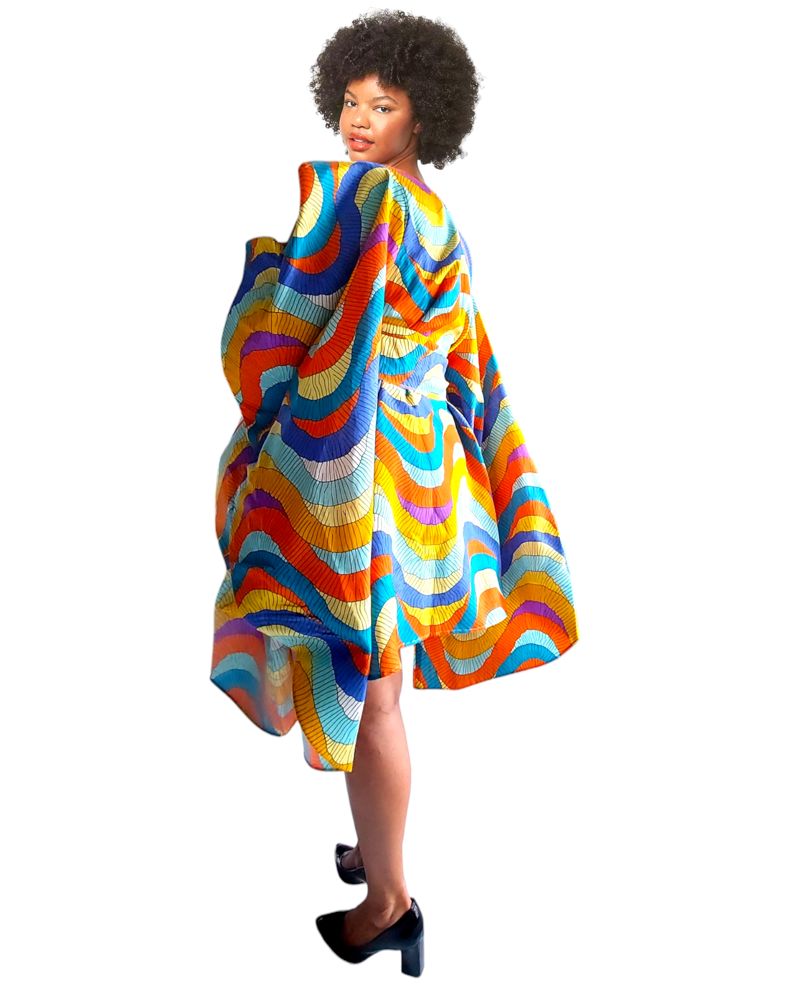 Wing Dress/Faux Silk/Poncho Dress/ Wing Sleeves-Printed 25032D