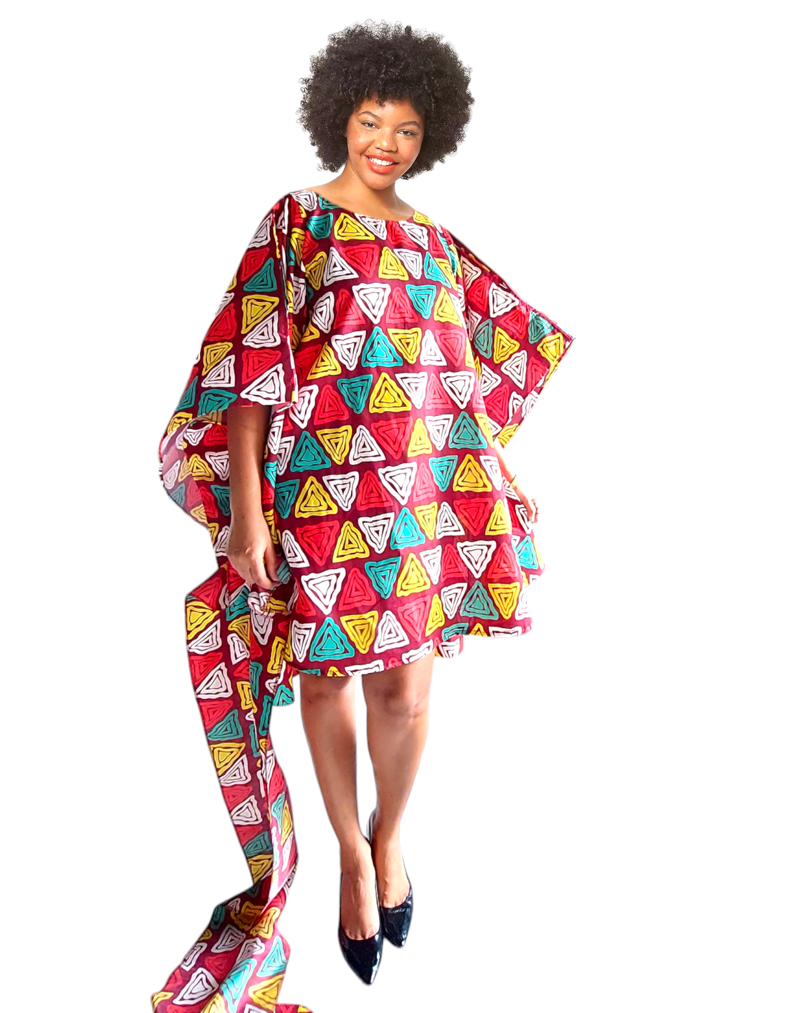 Faux Silk Wing Dress/Poncho Dress/ Wing Sleeves-Printed 25032E