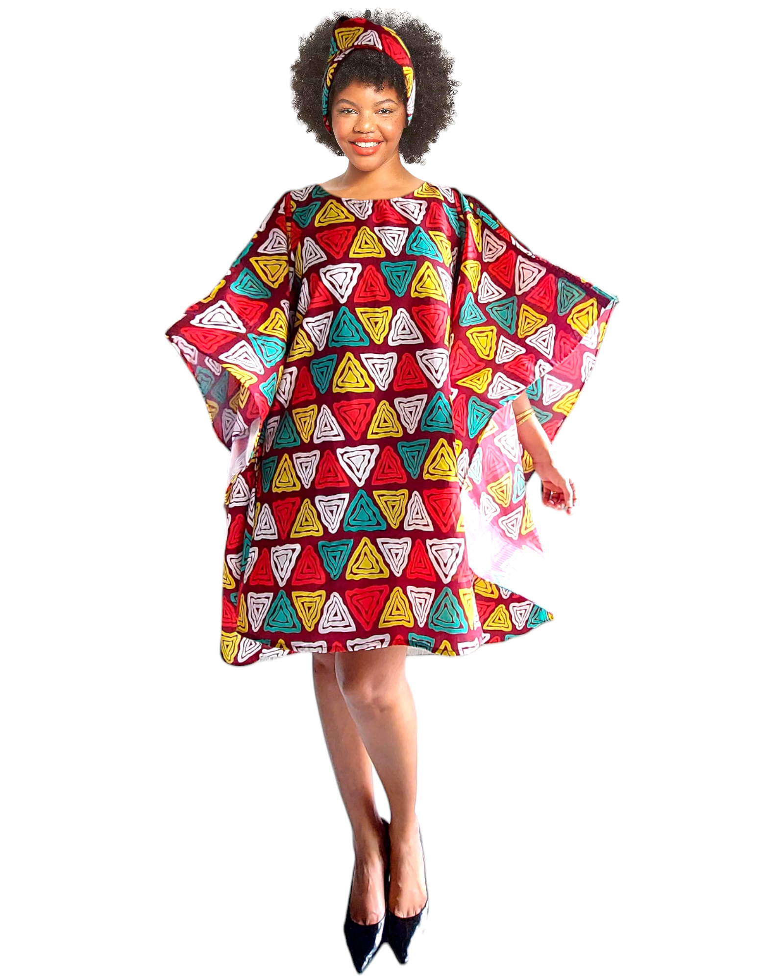 Faux Silk Wing Dress/Poncho Dress/ Wing Sleeves-Printed 25032E