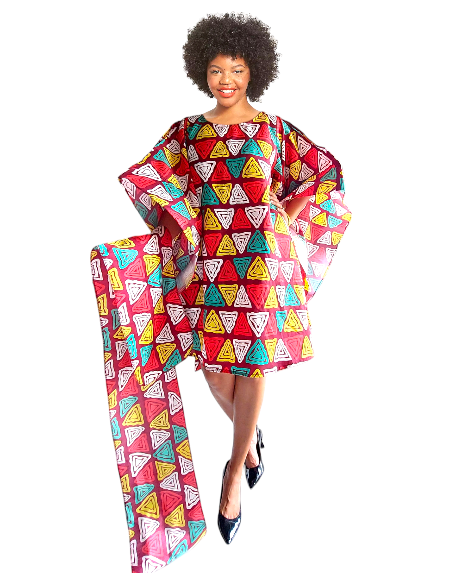 Faux Silk Wing Dress/Poncho Dress/ Wing Sleeves-Printed 25032E