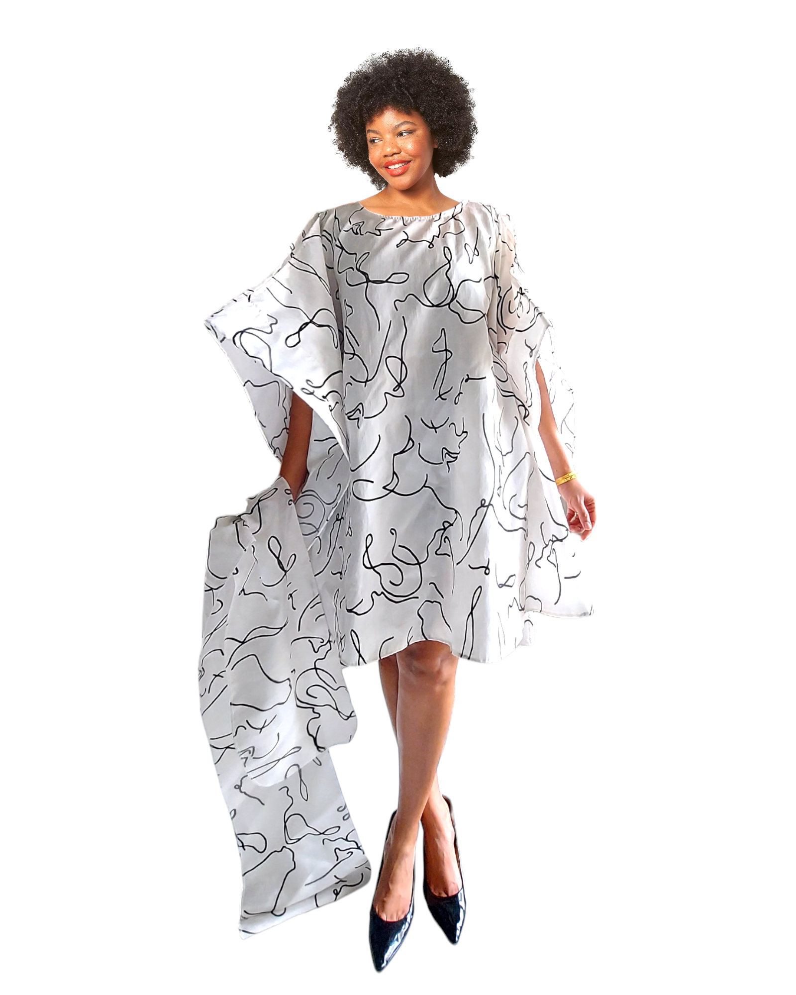 Wing Dress/Faux Silk /Poncho Dress/ Wing Sleeves-Printed 25032G