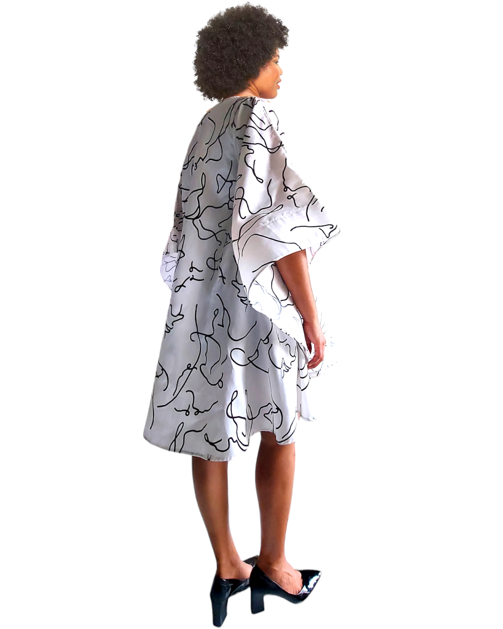 Wing Dress/Faux Silk /Poncho Dress/ Wing Sleeves-Printed 25032G