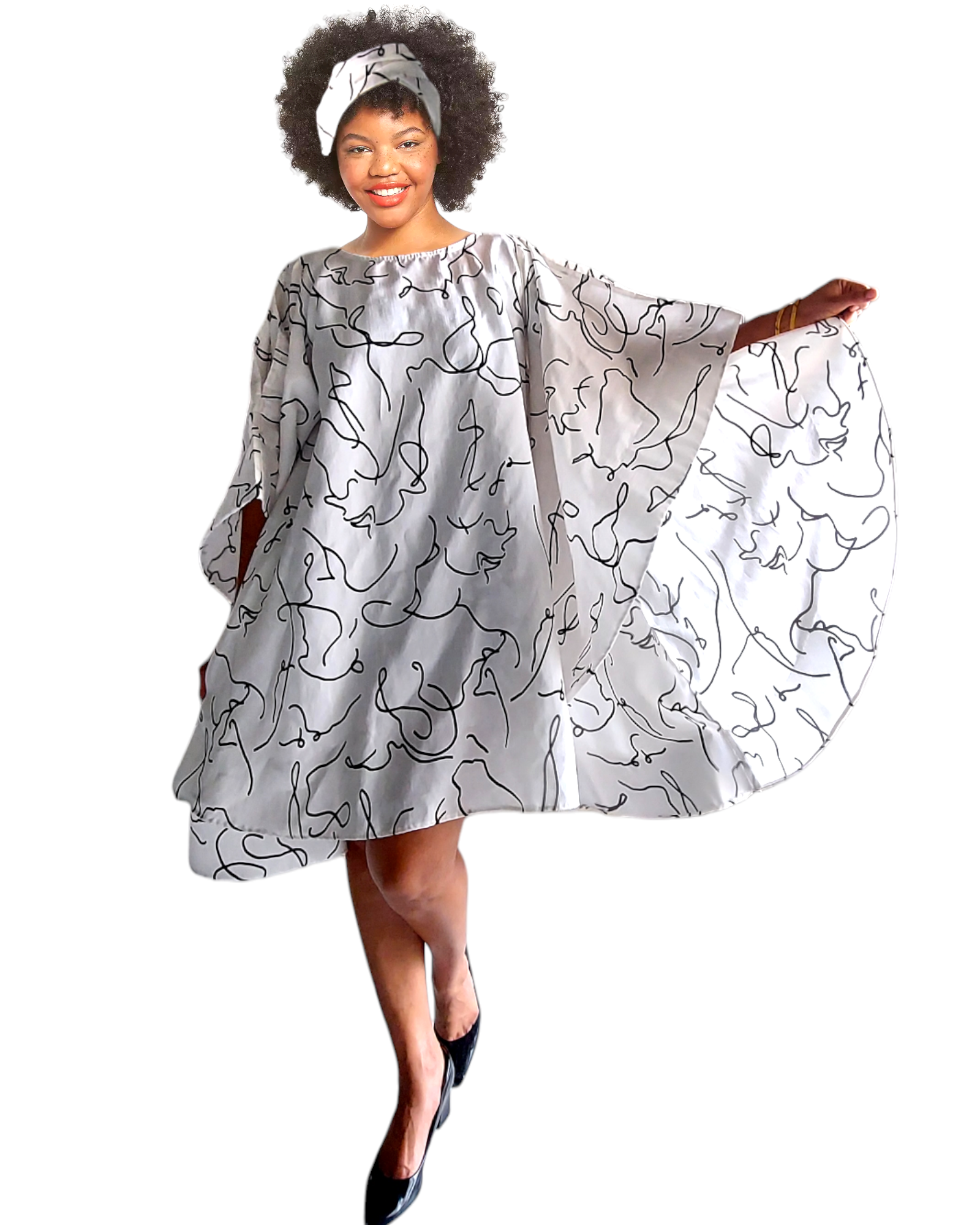 Wing Dress/Faux Silk /Poncho Dress/ Wing Sleeves-Printed 25032G