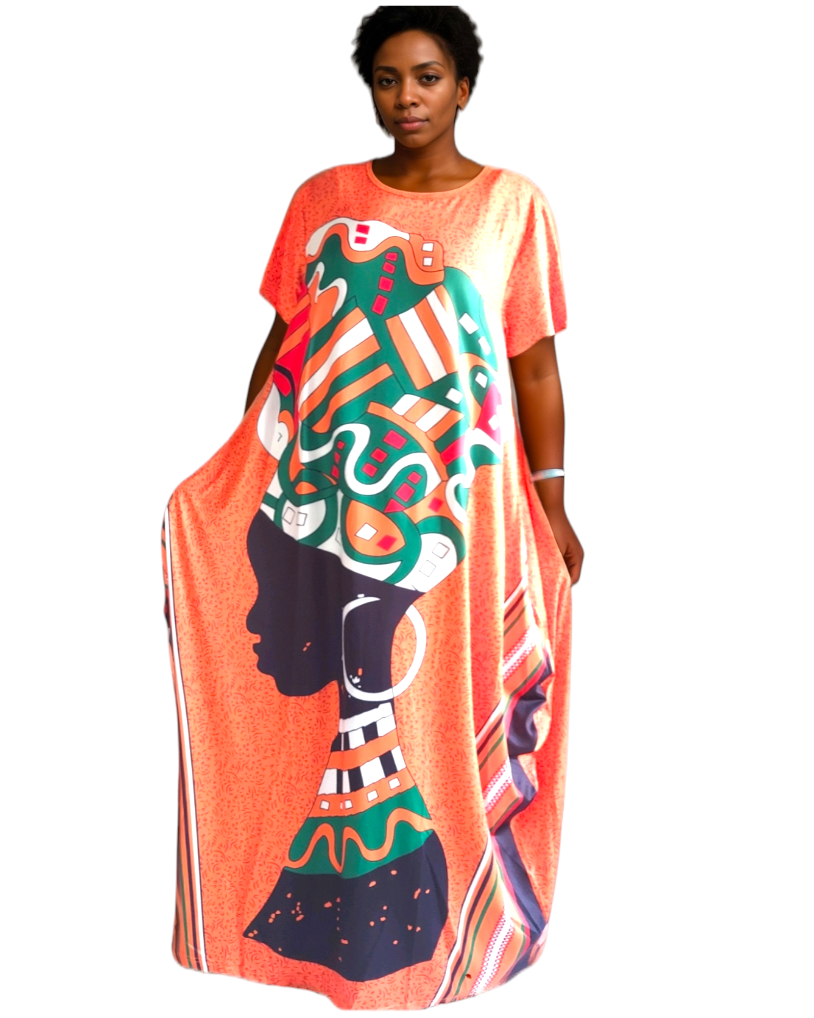 Women Afro Print Bubble Dress- Orange