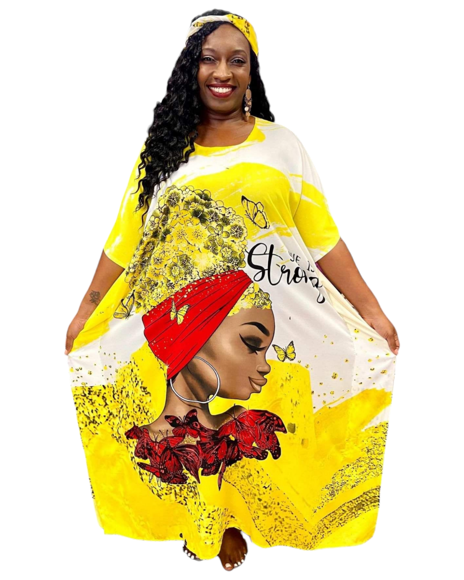 Women Afro Print Bubble Dress- Yellow