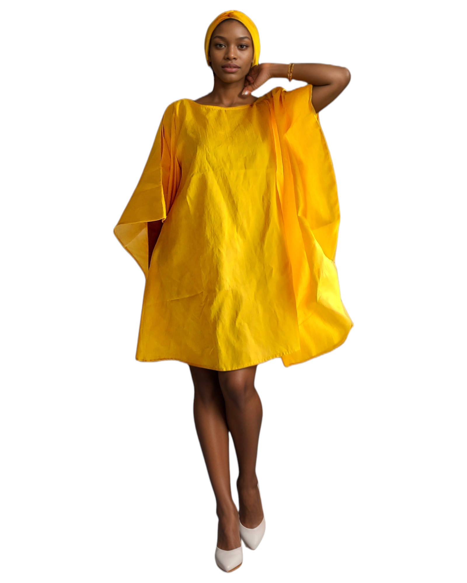 Faux Silk Wing Dress/Poncho Dress/ Wing Sleeves- Gold