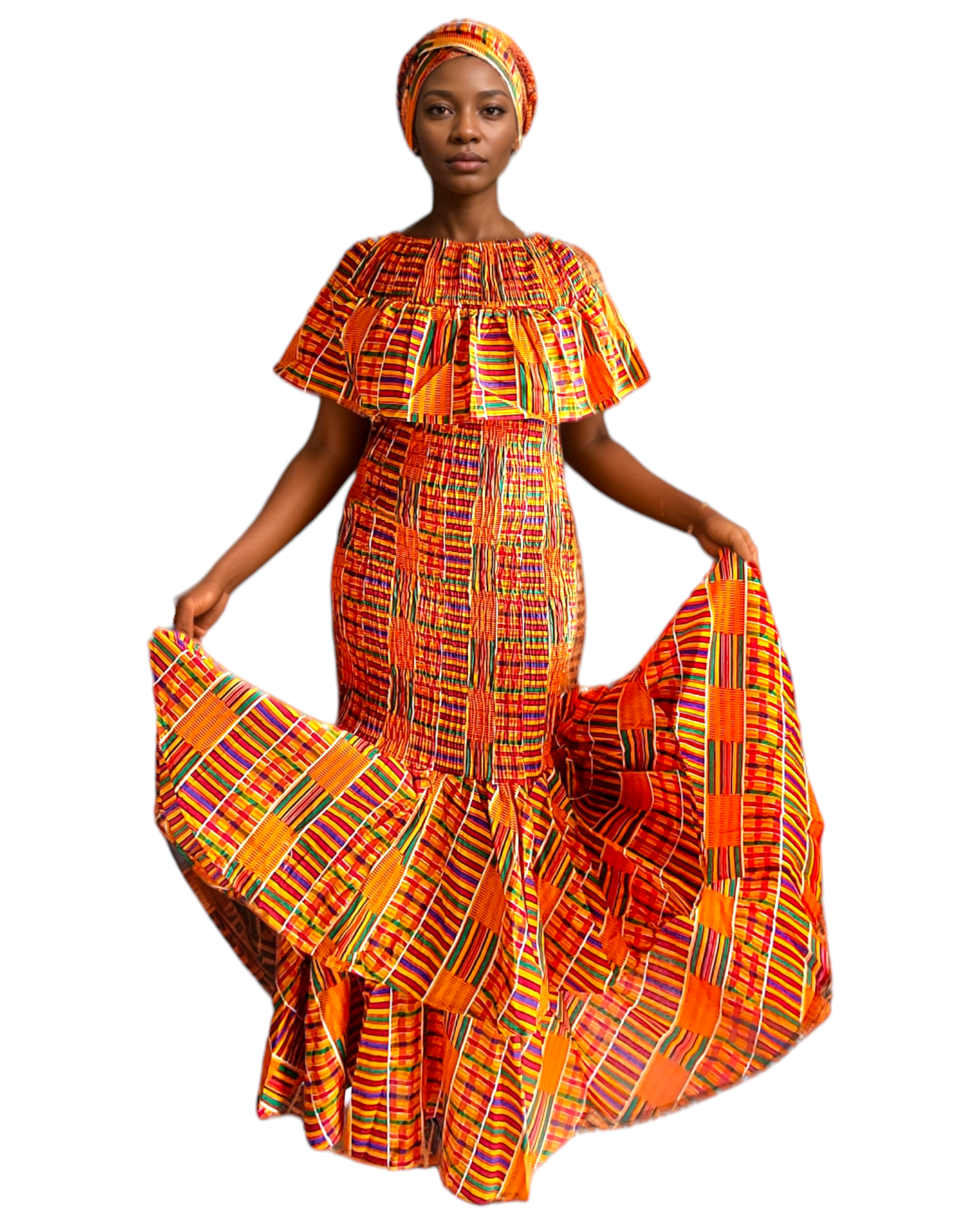 Smock Mermaid Dress - 2289 Yellow Kente