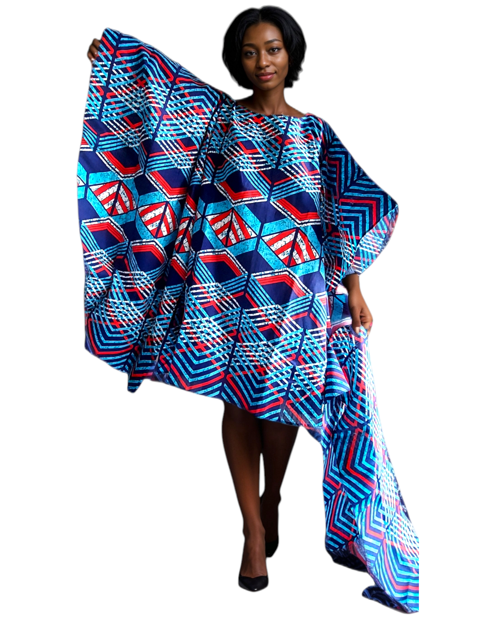 Wing Dress/Faux Silk /Poncho Dress/ Wing Sleeves-Printed 25032A