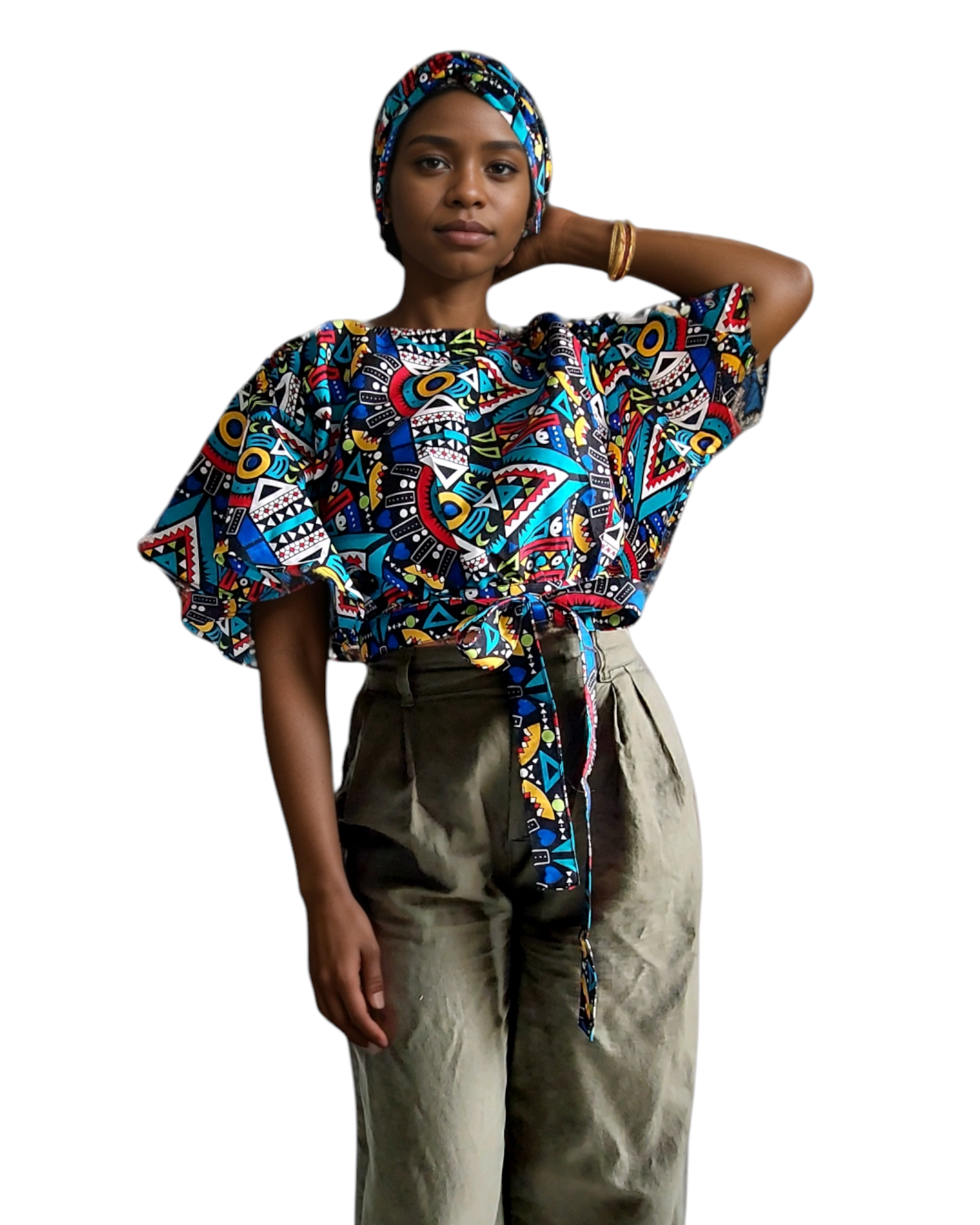 Crop Top/ Faux Silk/ African Print -607B