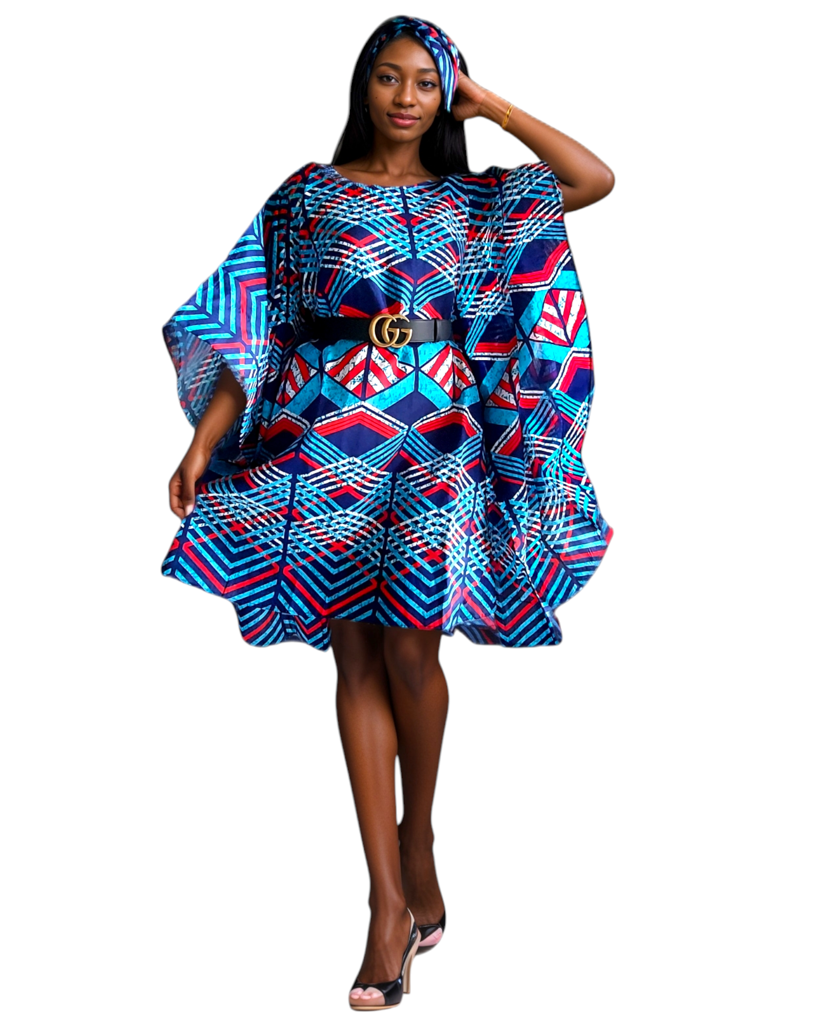 Wing Dress/Faux Silk /Poncho Dress/ Wing Sleeves-Printed 25032A