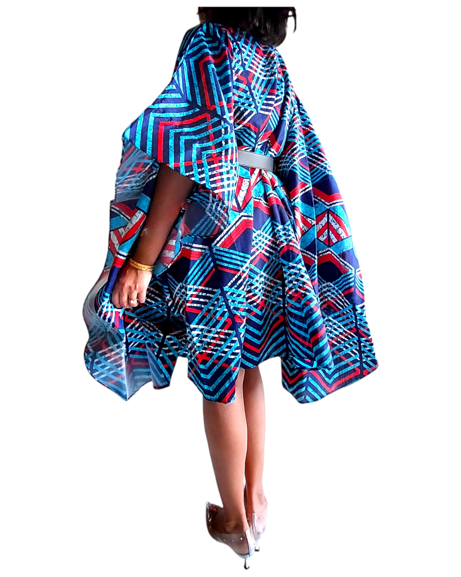 Wing Dress/Faux Silk /Poncho Dress/ Wing Sleeves-Printed 25032A