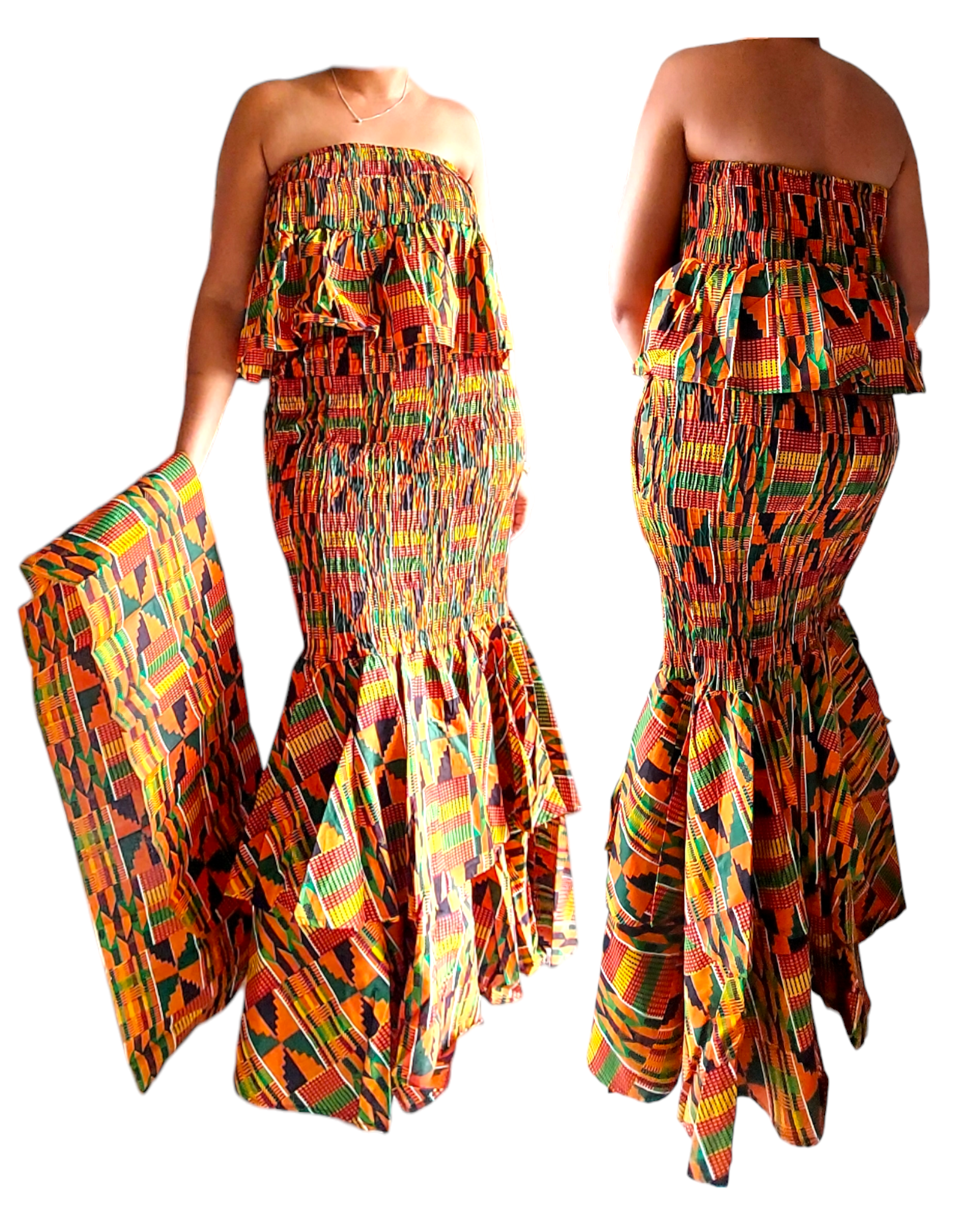 Smock Mermaid Dress - 2289 Orange Kente