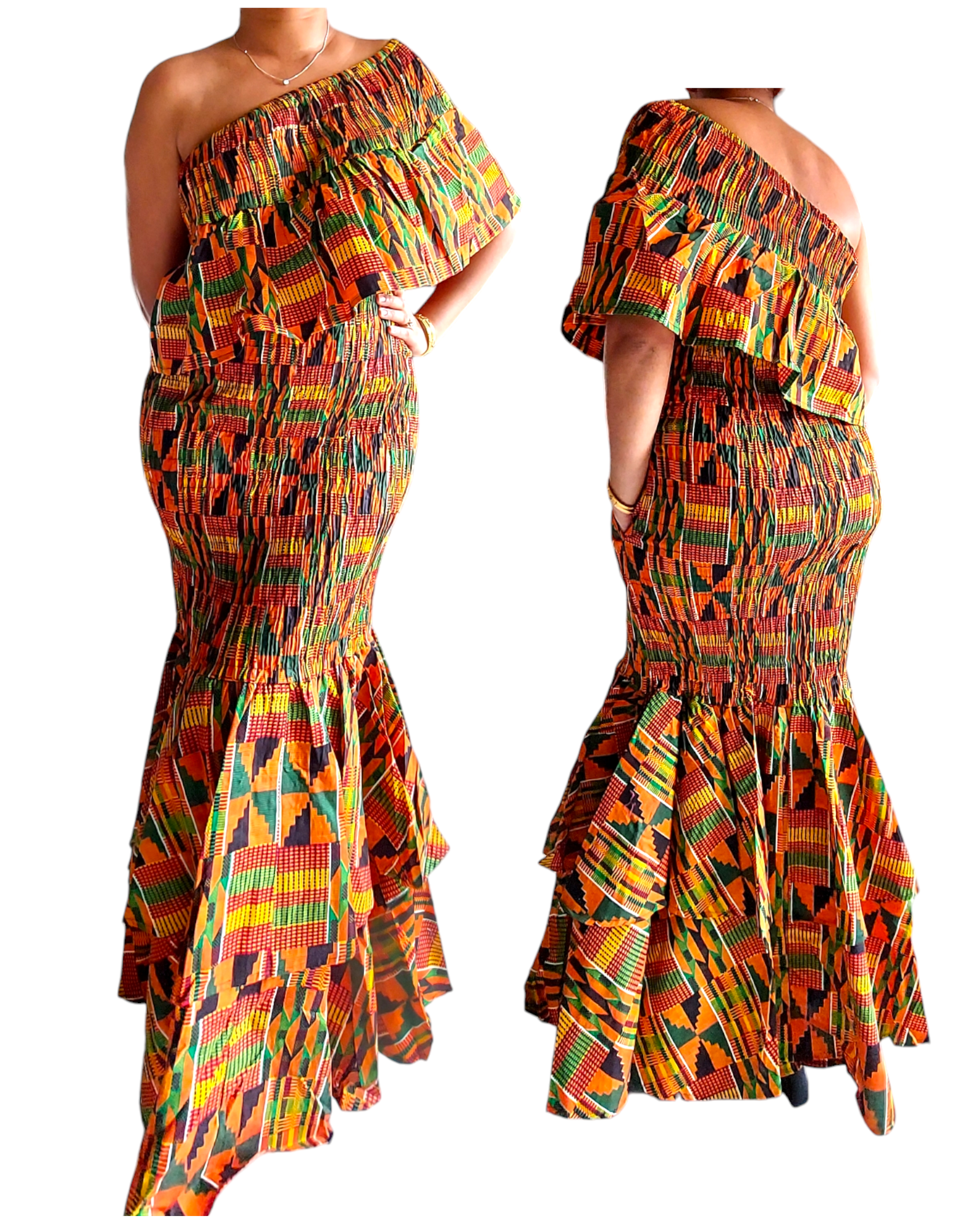 Smock Mermaid Dress - 2289 Orange Kente