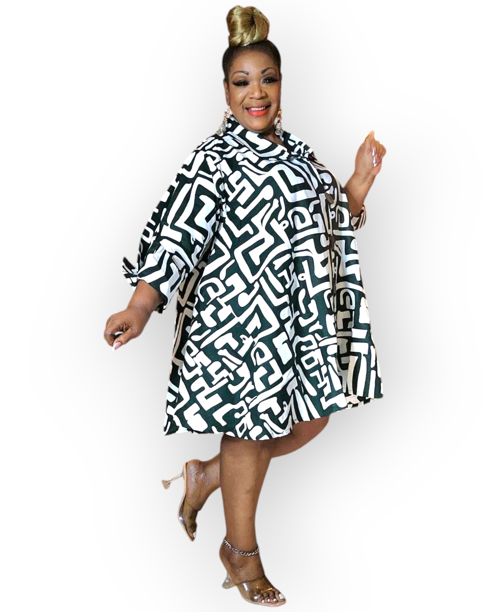 243- Cotton Short  Dress / Blouse- Geometric Pattern