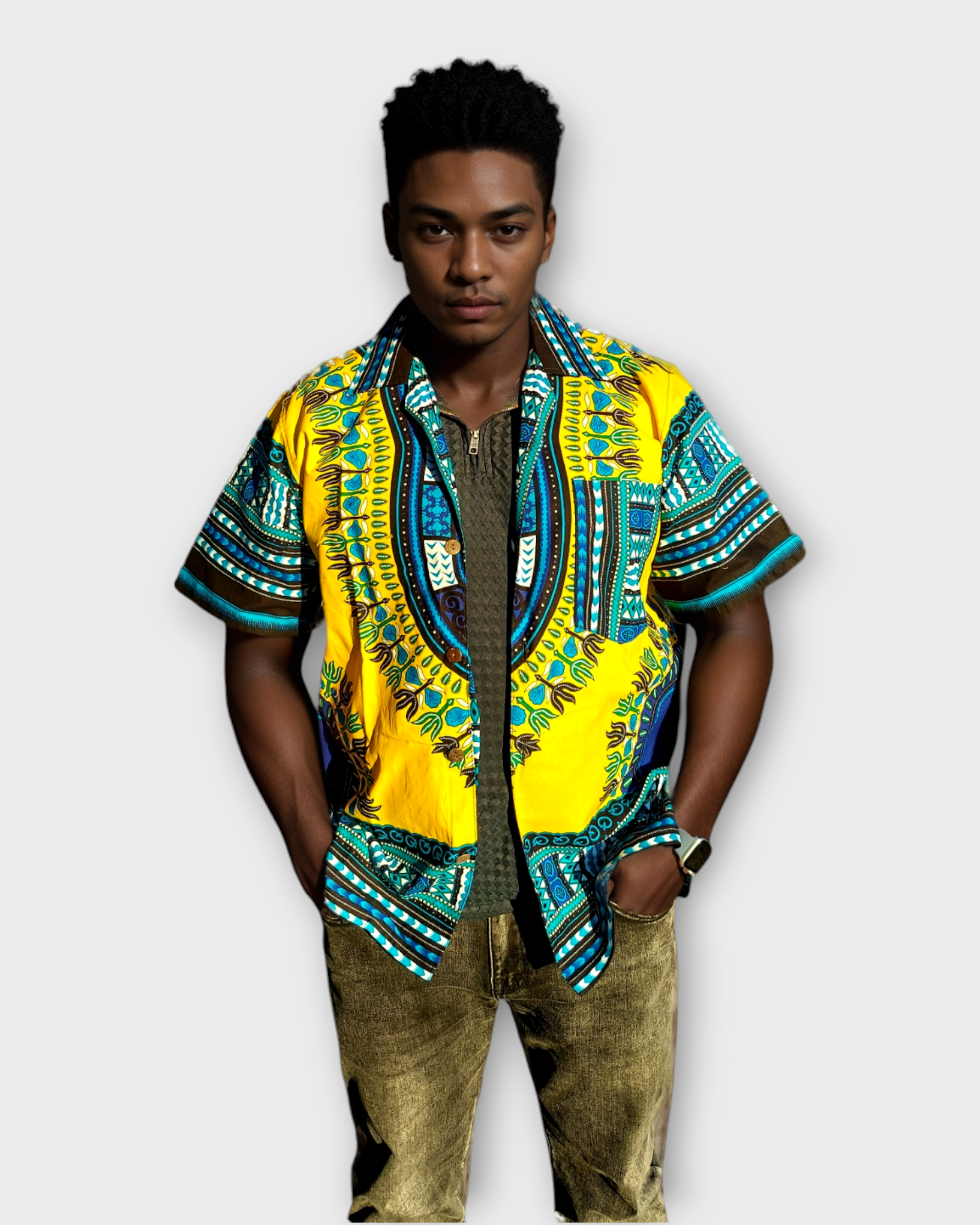 #586- Unisex Button Down Shirt- Dashiki