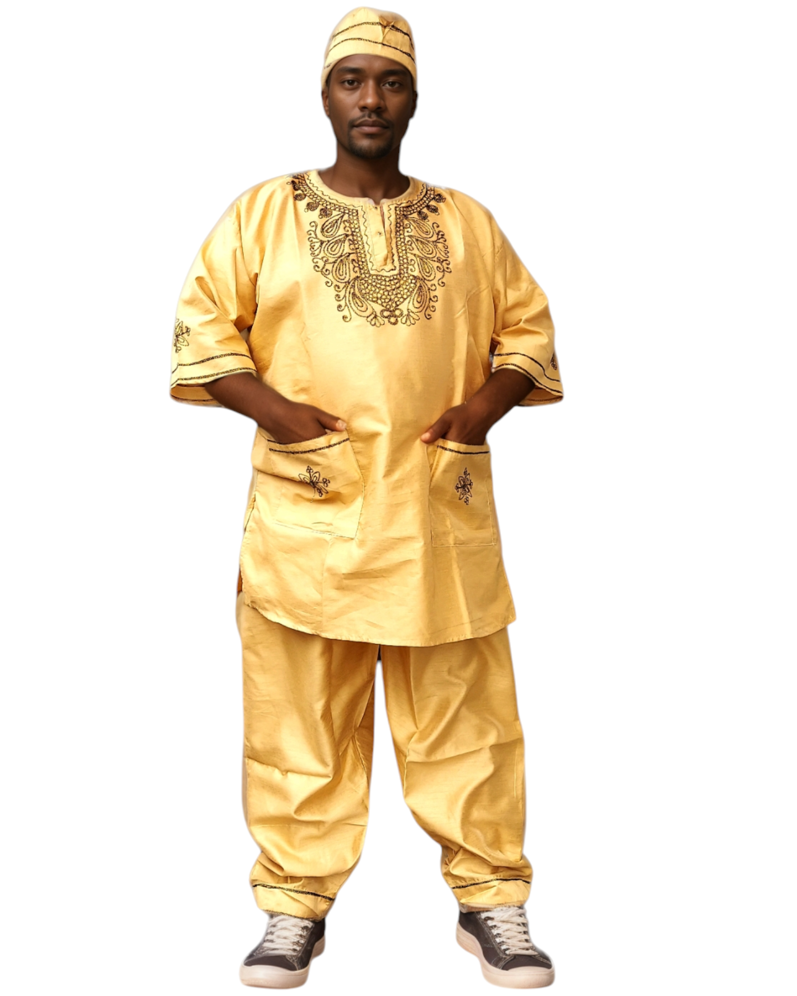 Men's African Attire/ 3Pcs Silk Embroidery Set