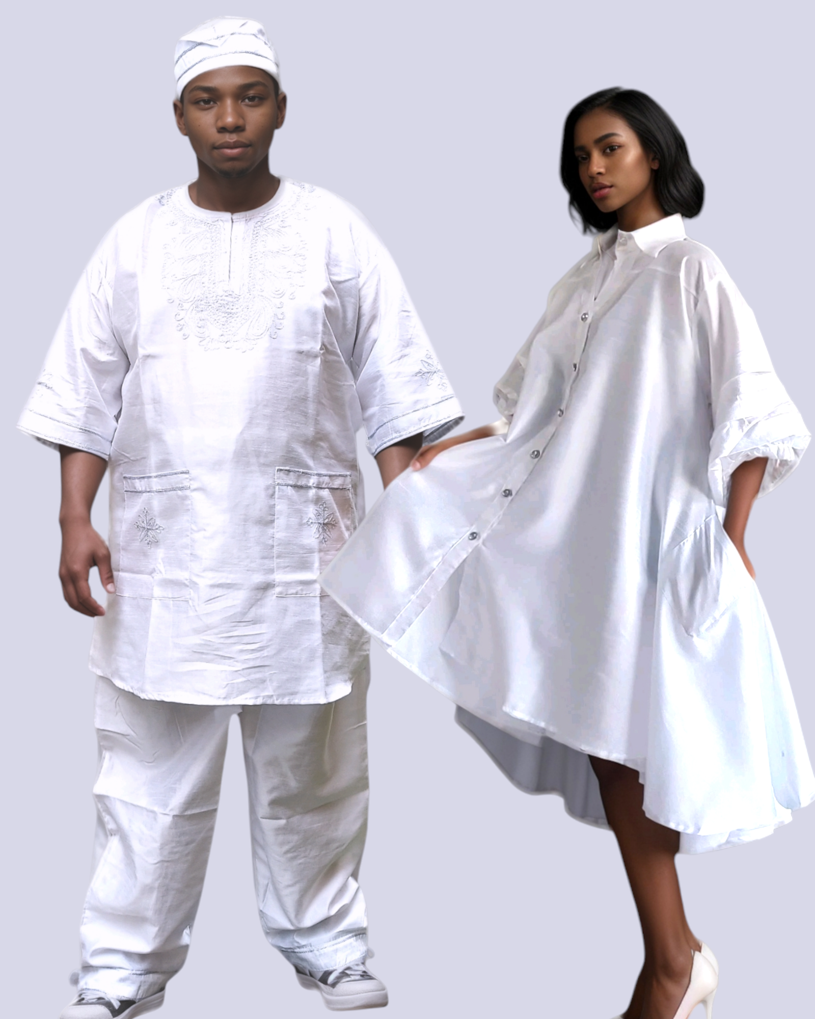 Couples Matching Faux Silk Set- White