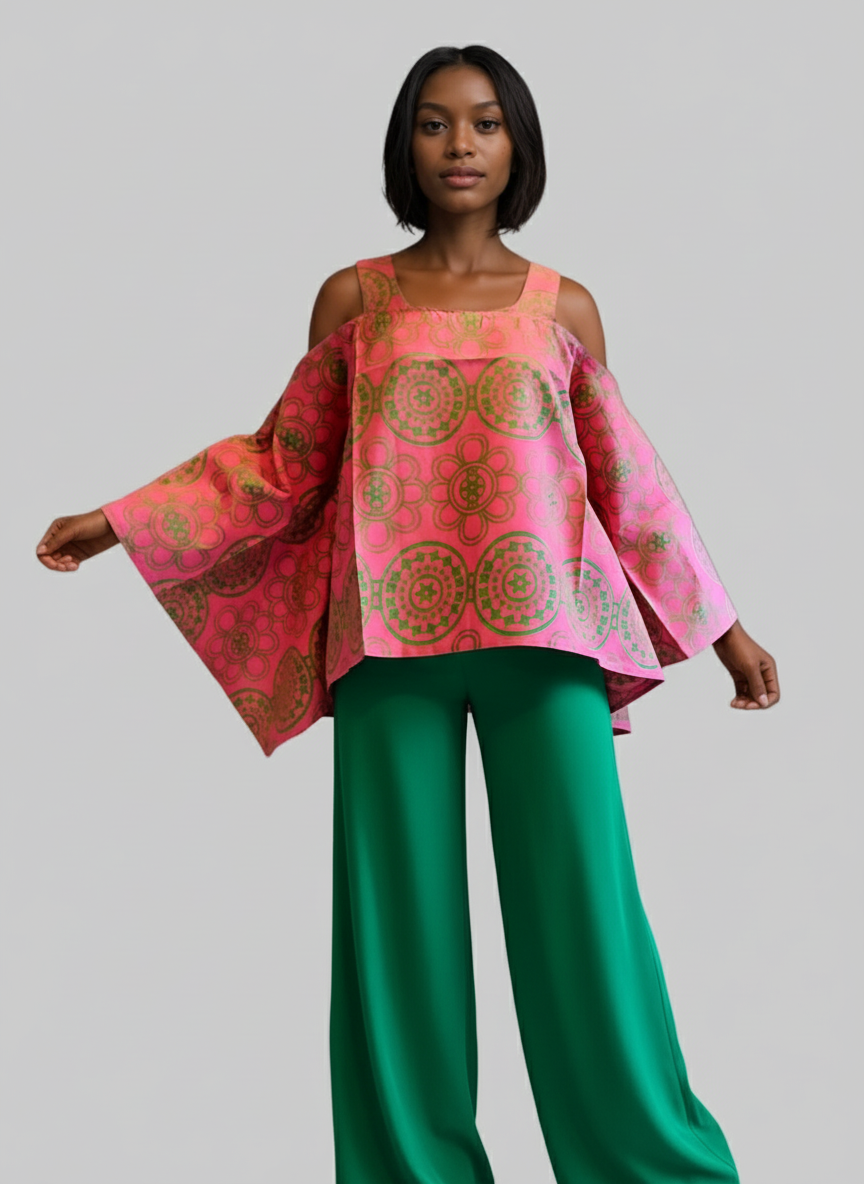 9037- Women Cold Shoulder Blouse- Pink