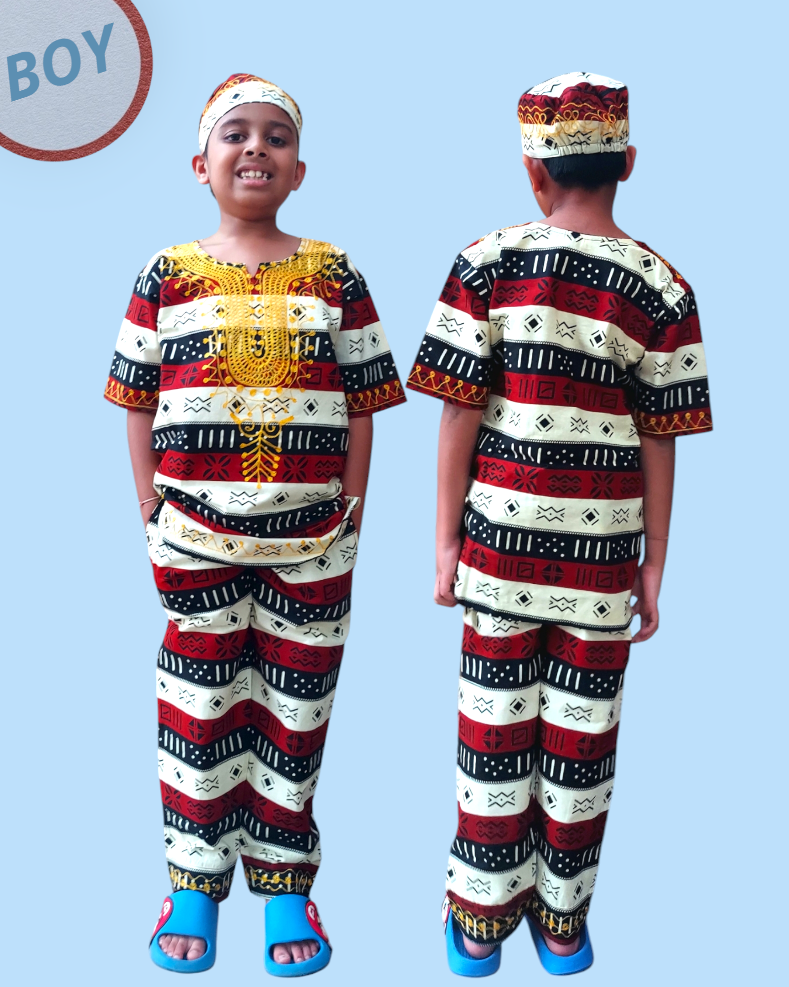 Boys 3 Pcs Set/ Pant/Tunic/Kufi Hat G