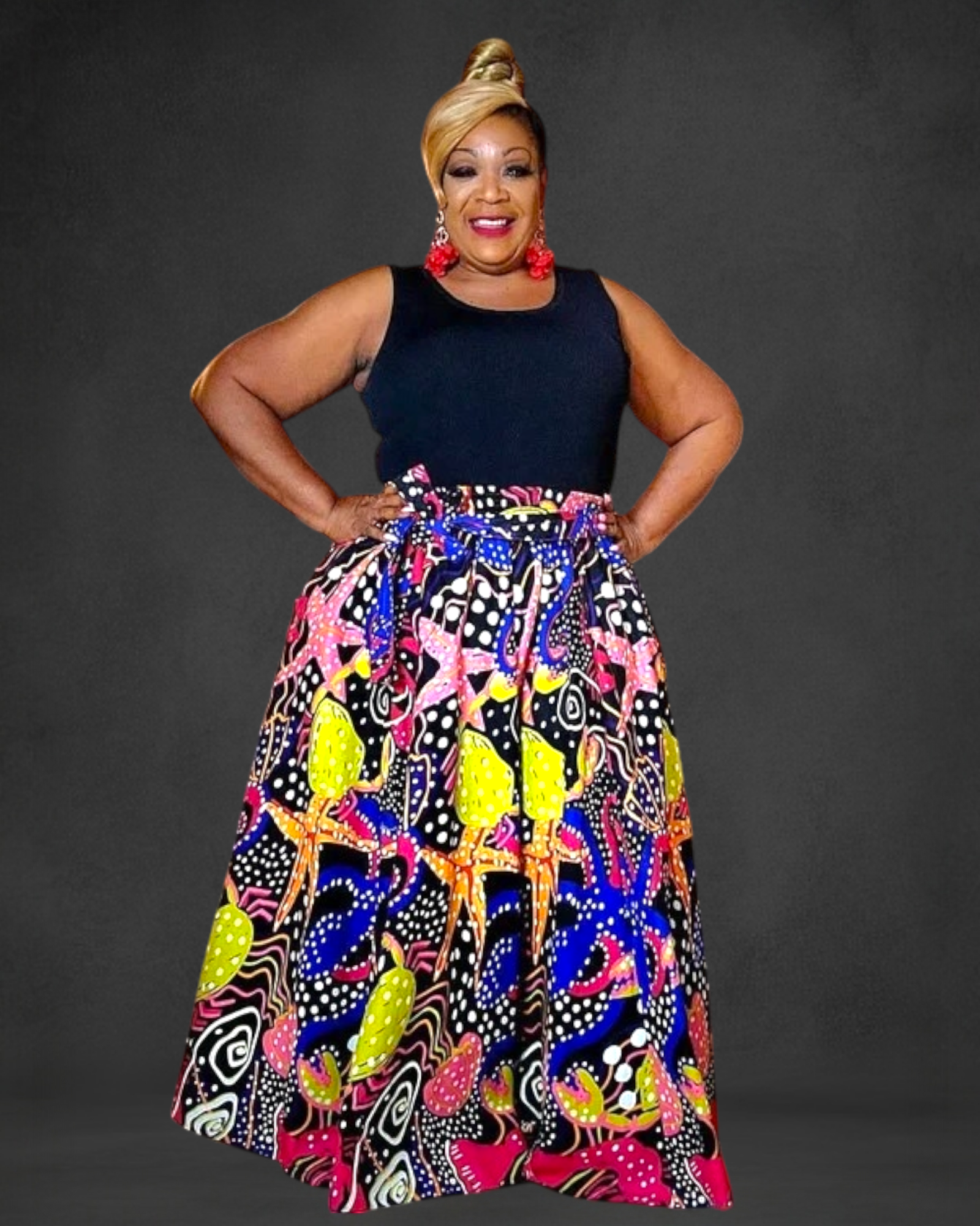 Set / Long Maxi Skirt & wrap Top Set - Print 7001 - 558