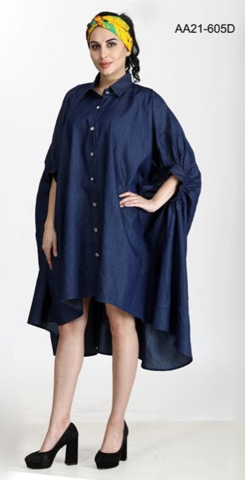 605 - Button Down High-Lo Shirt/Dress- Denim