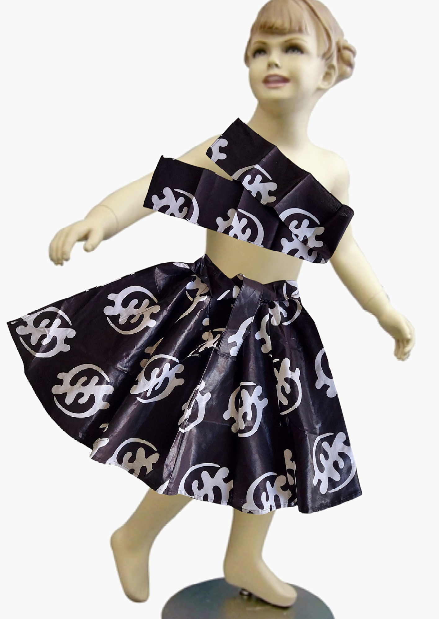 K005  Kids / Girls  Skirt & Scarf Set- Gye-Nyame Print