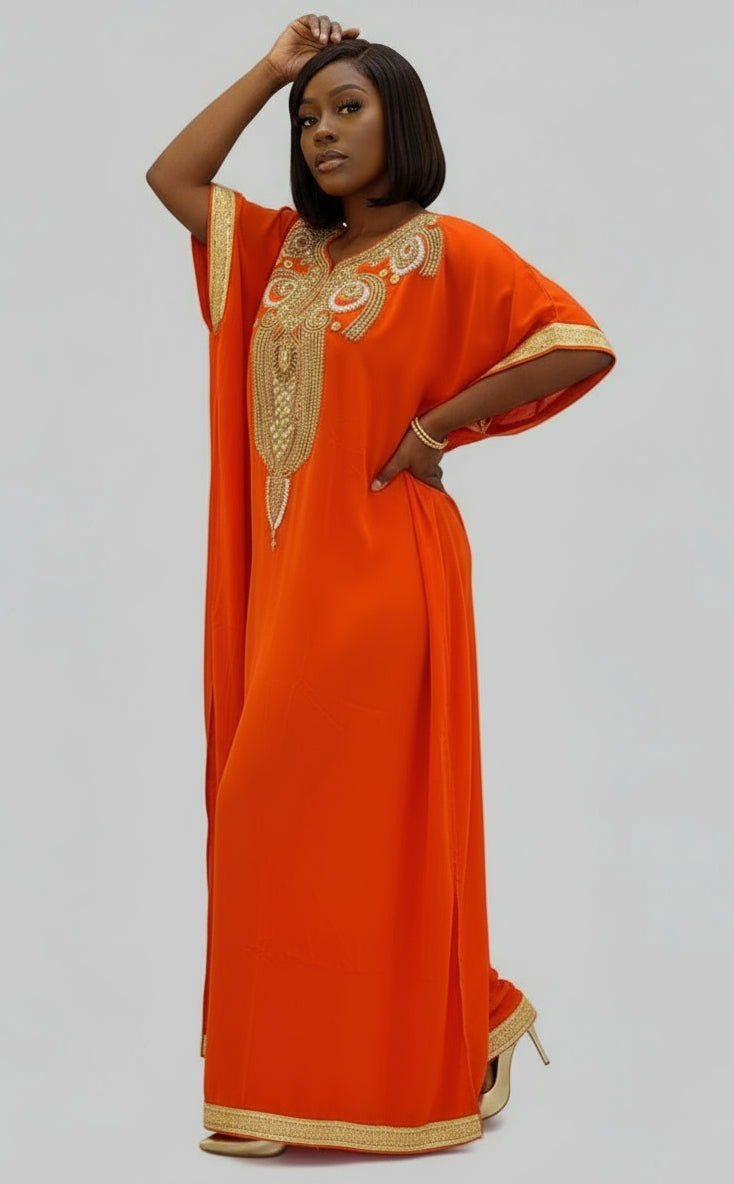 Beaded kaftan Dress With  Border