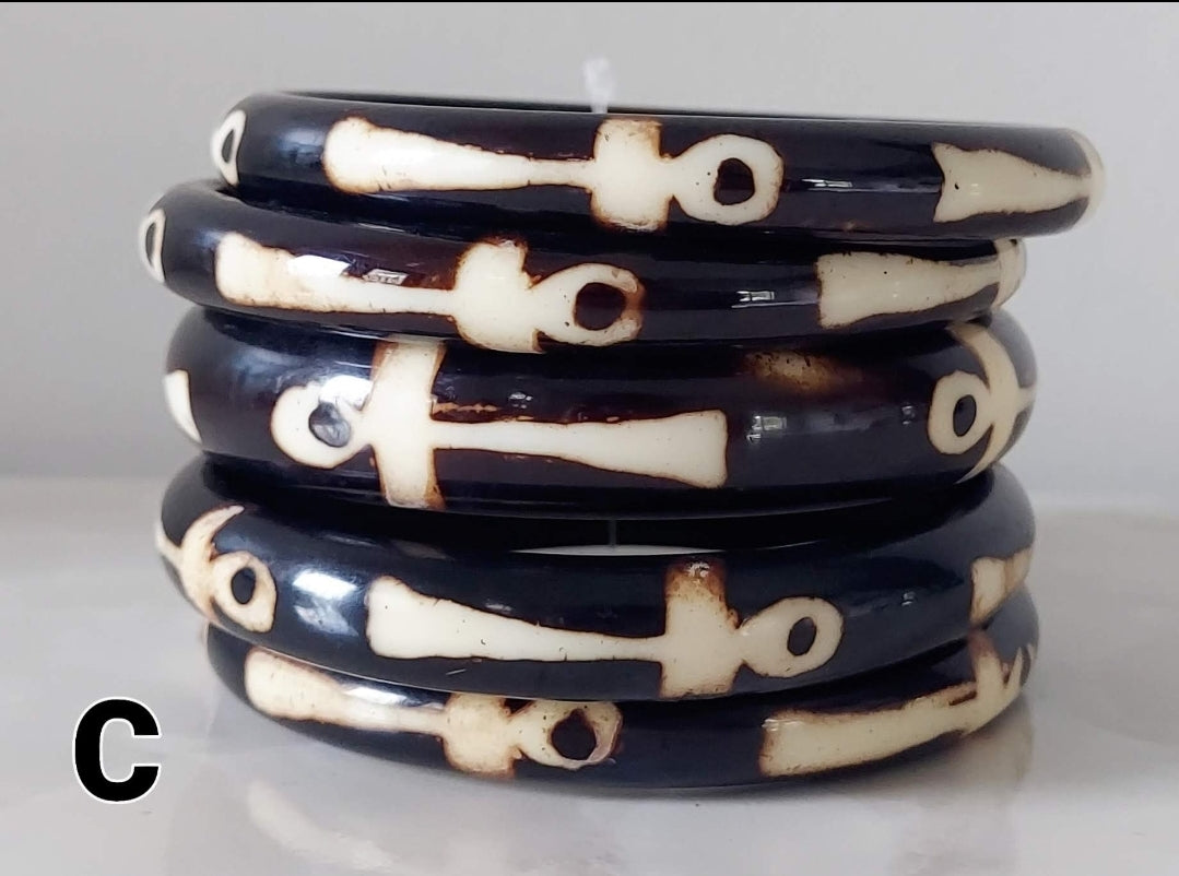 5 Pcs Stacable Bangles Set / African Symbol