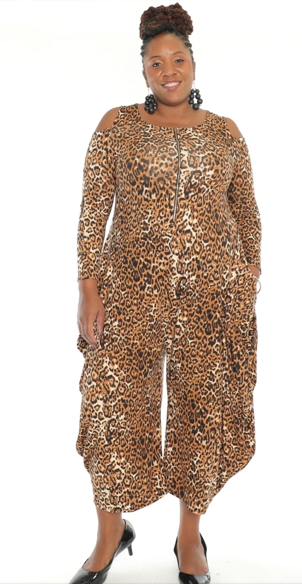 Harem Jumpsuit /Cold Shoulder - Animal Print