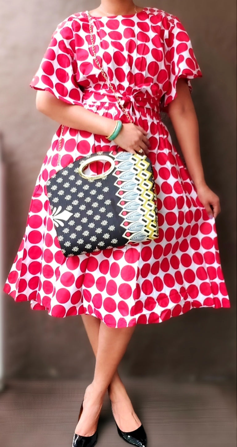 Woman Mid Length Skirt & Crop Top- Red/White Polkadot