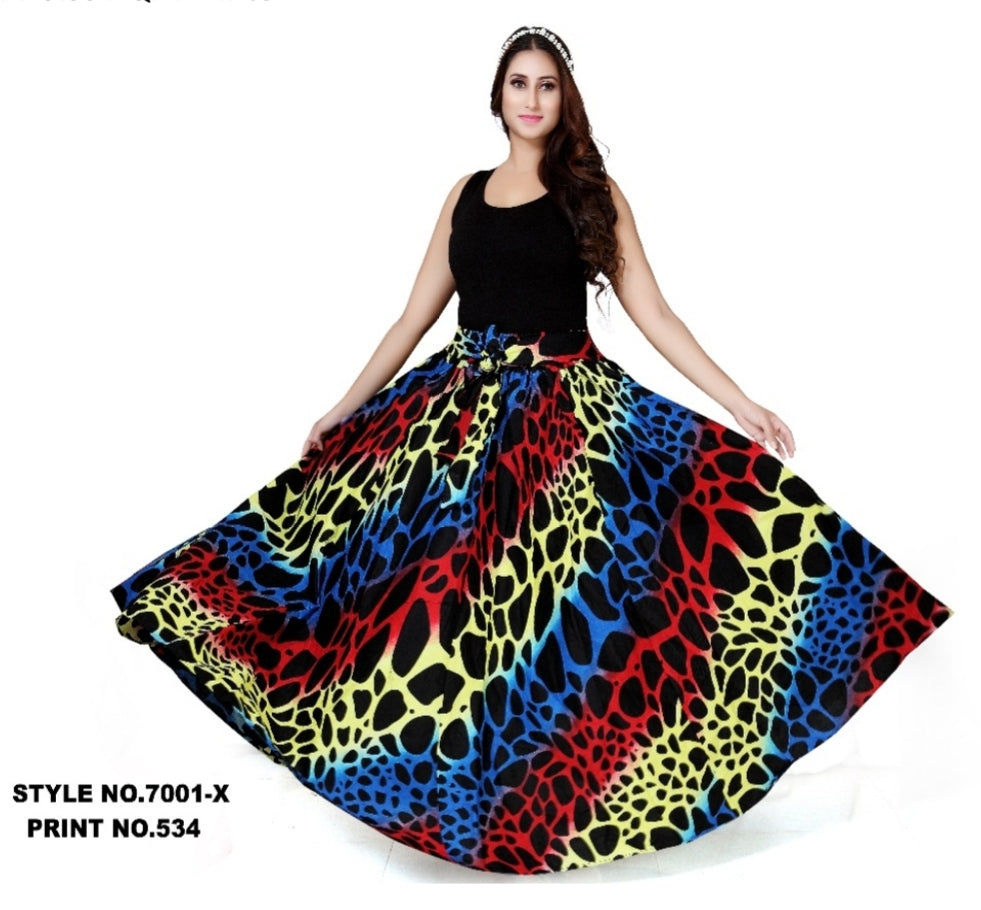 7001 Plus Size Long Printed Maxi Skirt-Multi Color