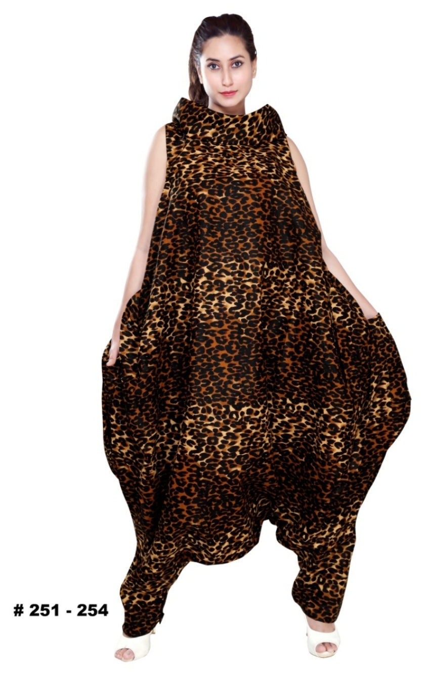 Turtle Neck Harem Jumpsuit/Romper Brown Cheetah -251