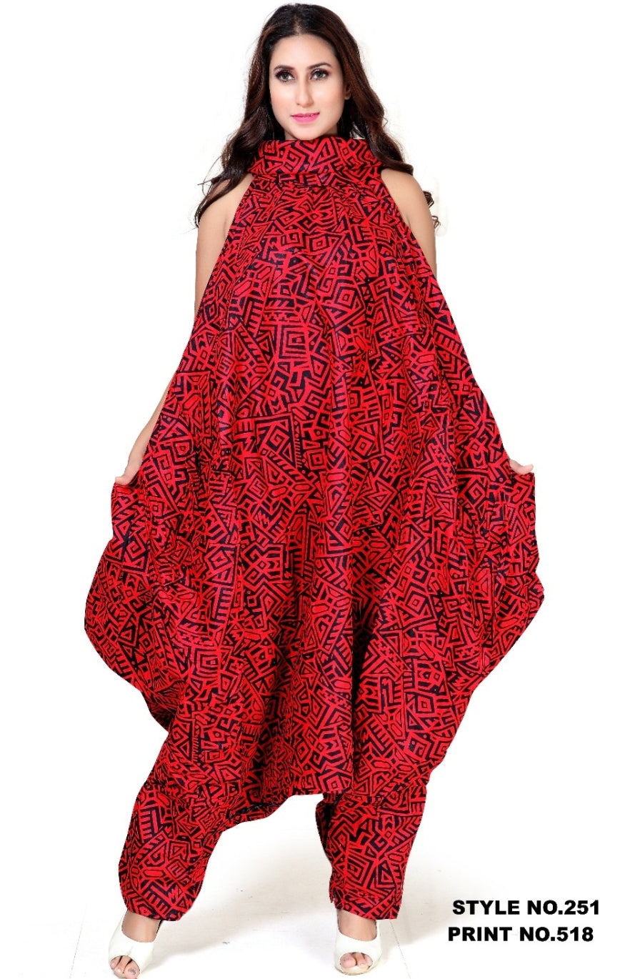 Turtle Neck Harem Jumpsuit/Romper Red  -251