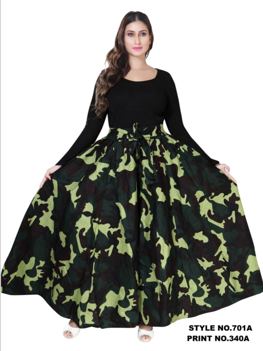 Women Long Palazzo - Green Camouflage- 701