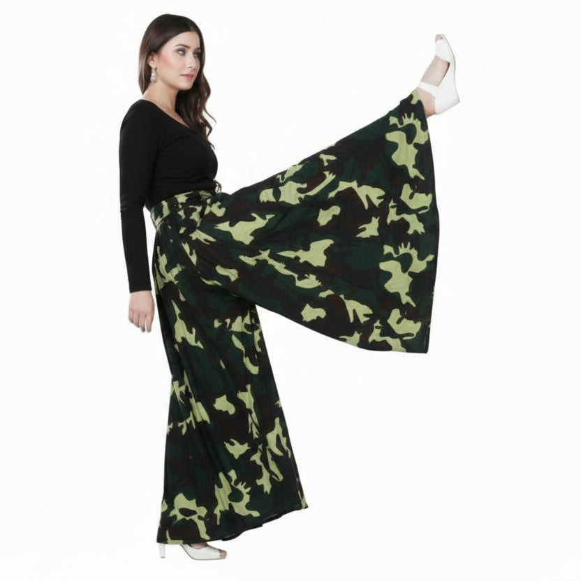 Women Long Palazzo - Green Camouflage- 701-63