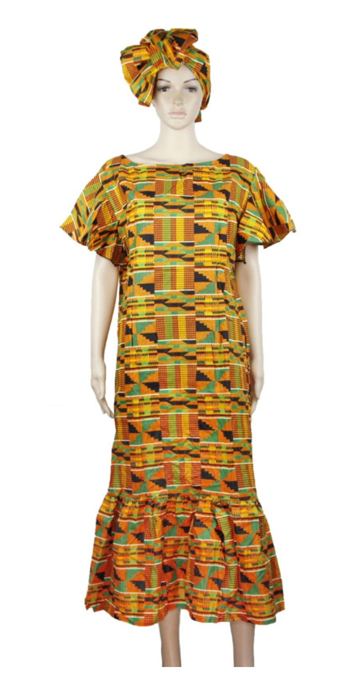 Woman Long  Dress- Traditional Kente Print