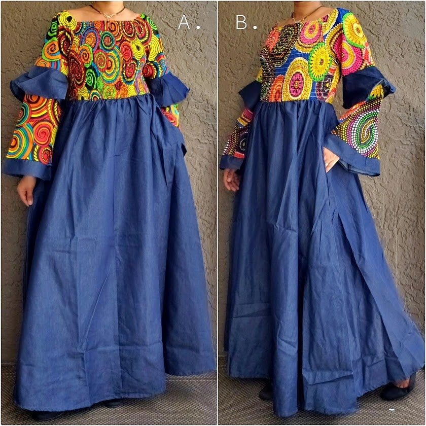 9006 Long Denim/ Print Long Sleeve Dress/ Tall/ Plus Size