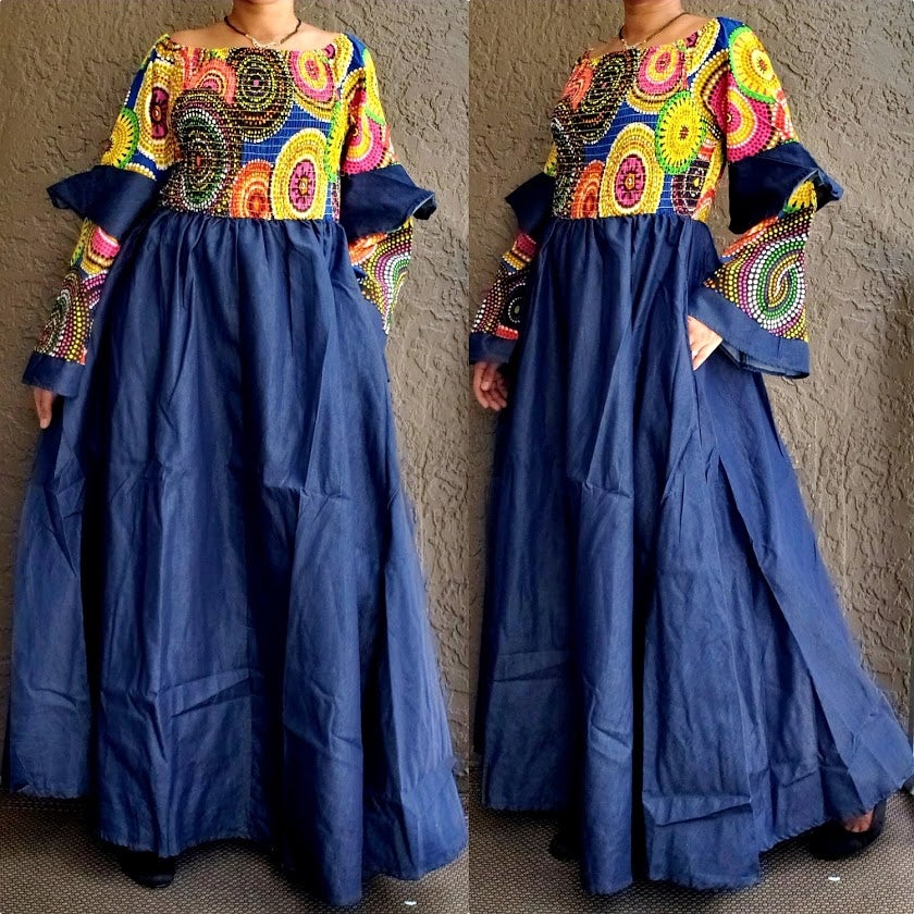 9006 Long Denim/ Print Long Sleeve Dress/ Tall/ Plus Size