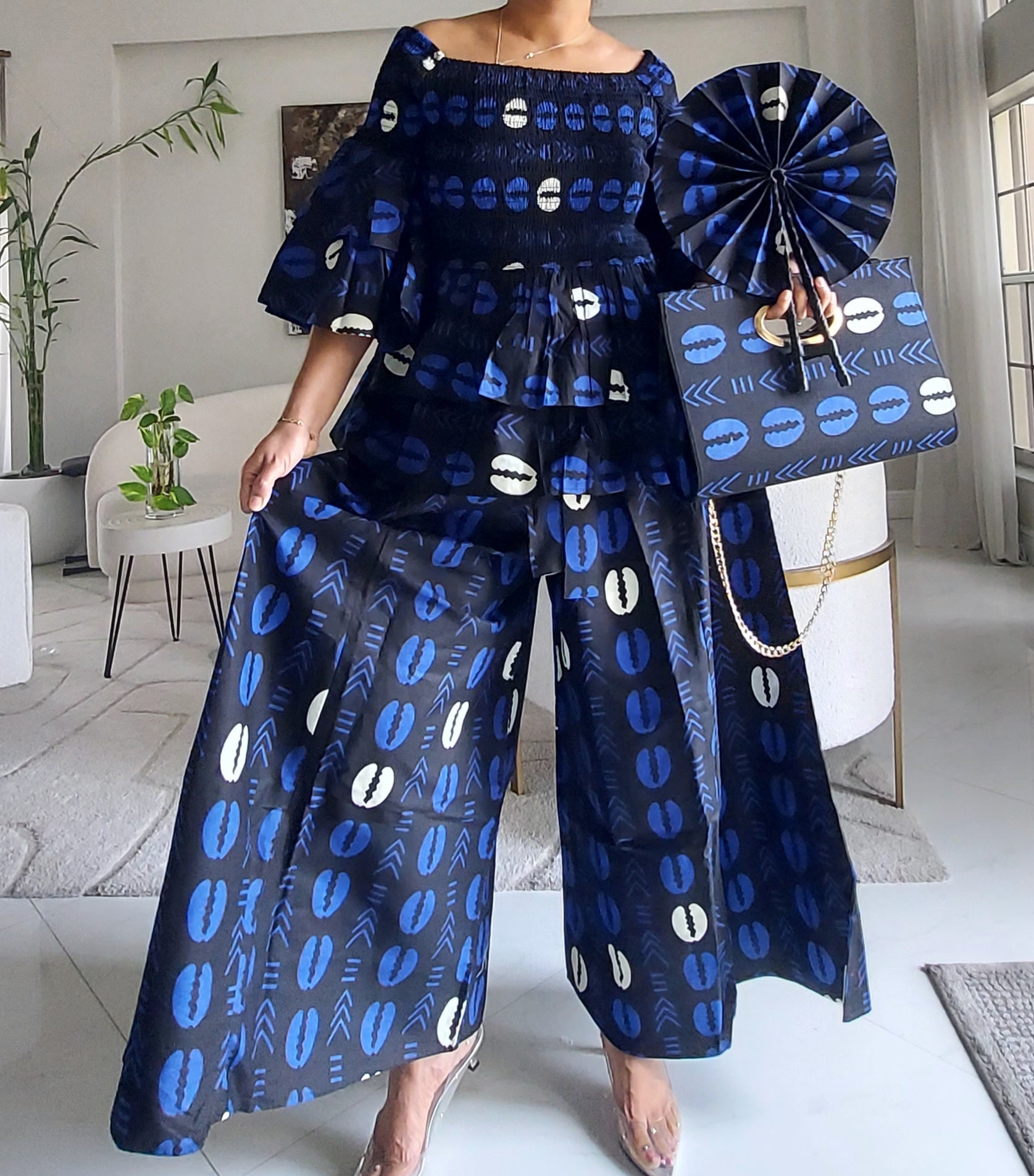 5-Piece African Ankara Pant Set – Bold Blue Elegance 019-PS14B