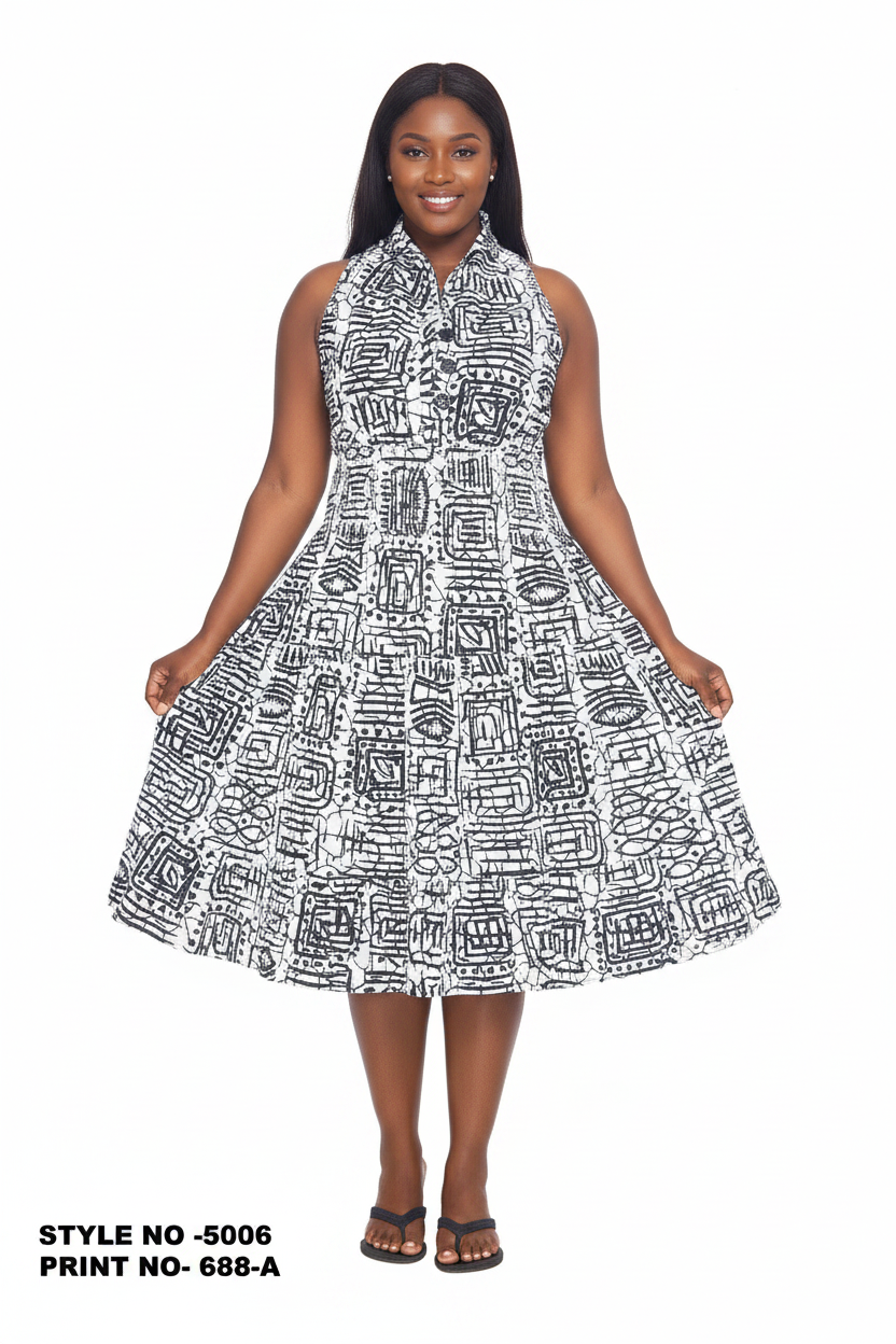 5006 - Woman's Mid-Length Smock Dress Print 688A