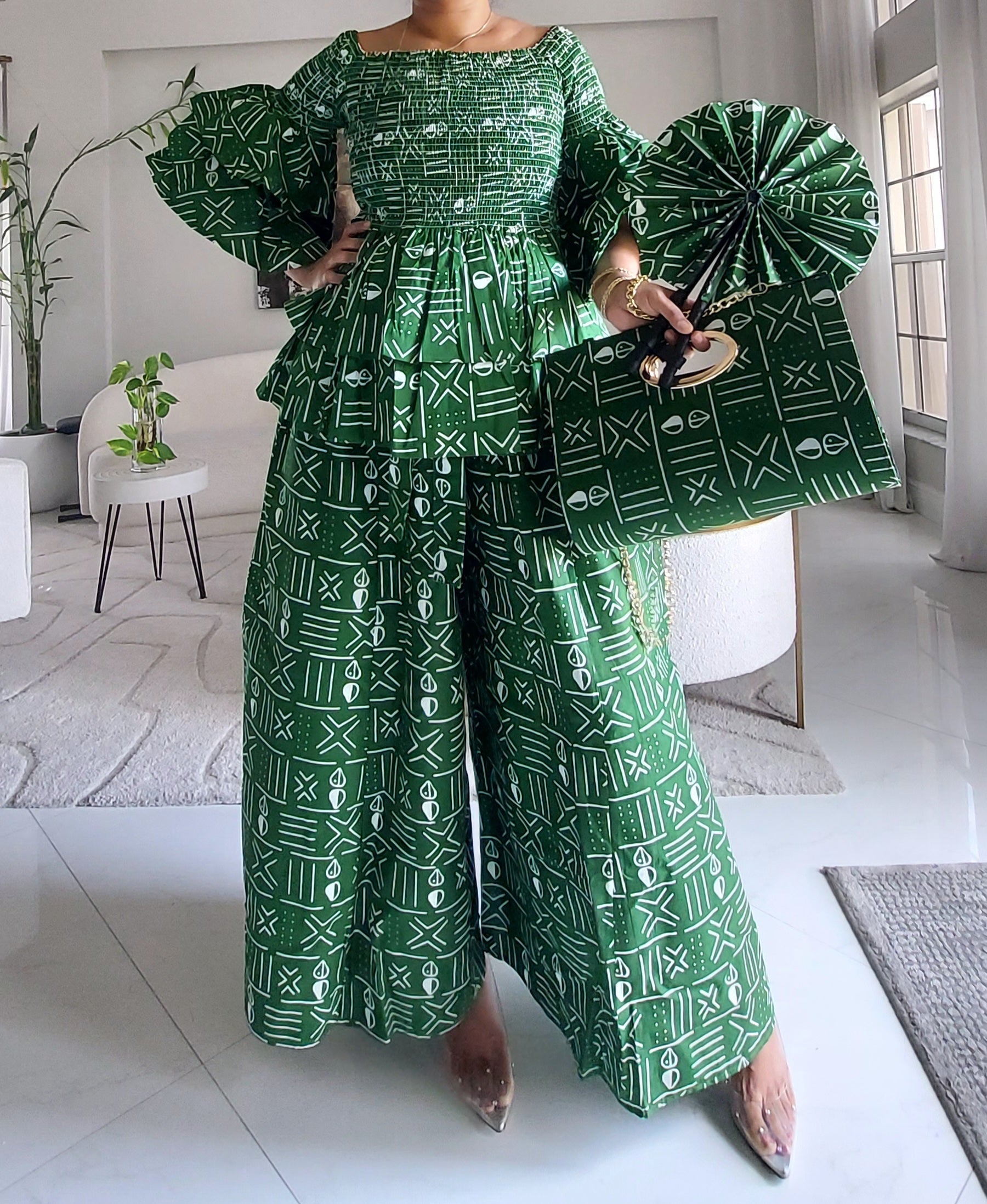 5-Piece African Ankara Pant Set Emerald - 019-PS14