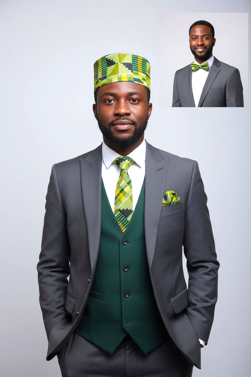 4 Pcs Bow tie Set- Green Kente